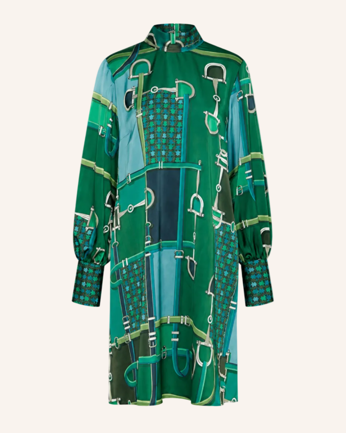 ANNA’S Kleid mit Schluppendetail & Equestrian-Print in Smaragdgrün