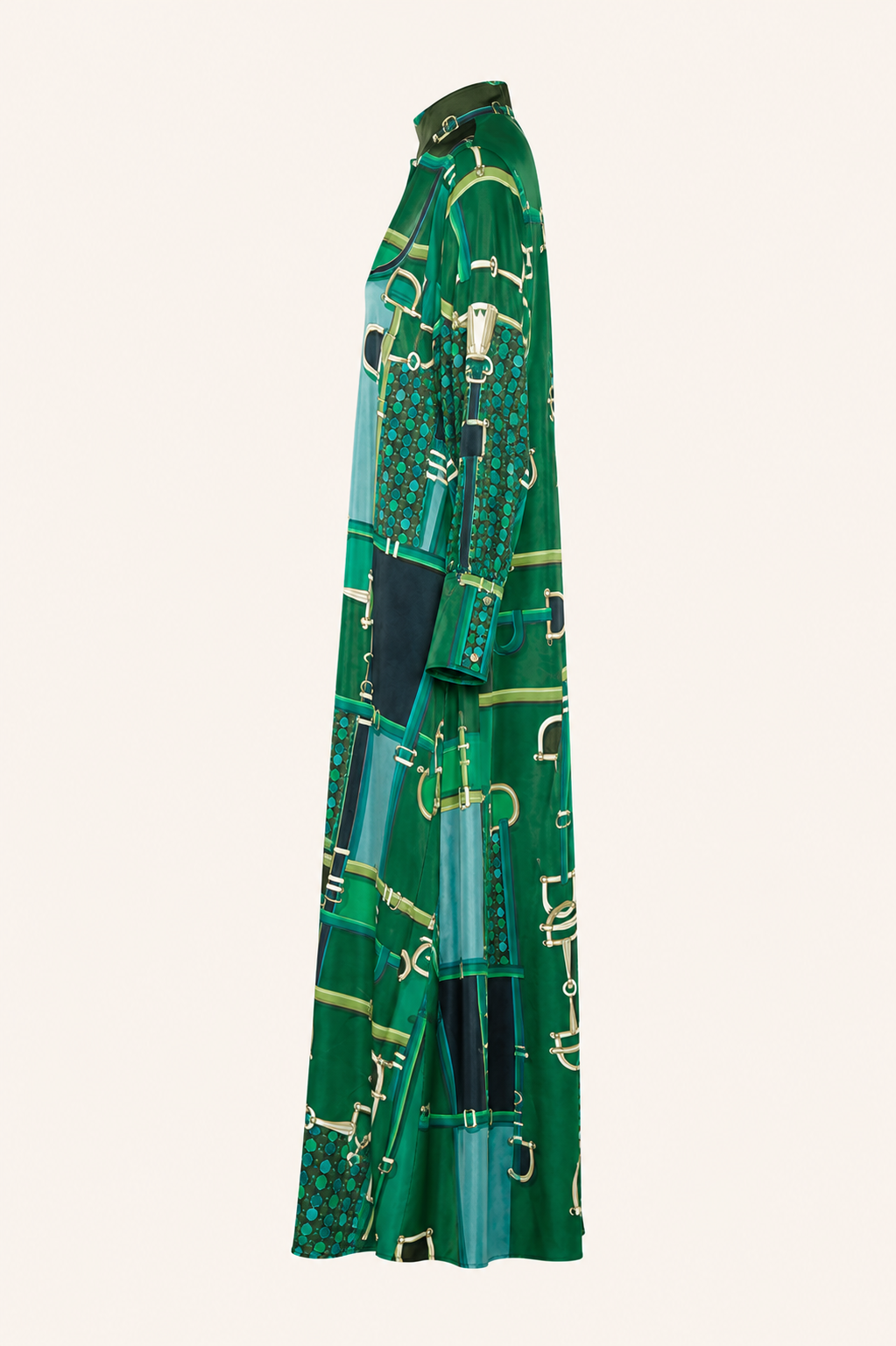 Maxikleid „Horsebit Emerald“ Fließendes Kleid mit Stehkragen