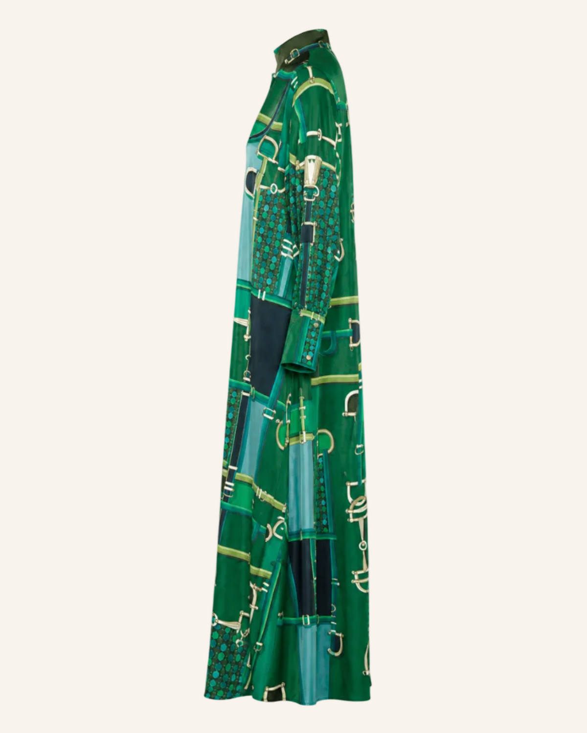 Maxikleid „Horsebit Emerald“ Fließendes Kleid mit Stehkragen