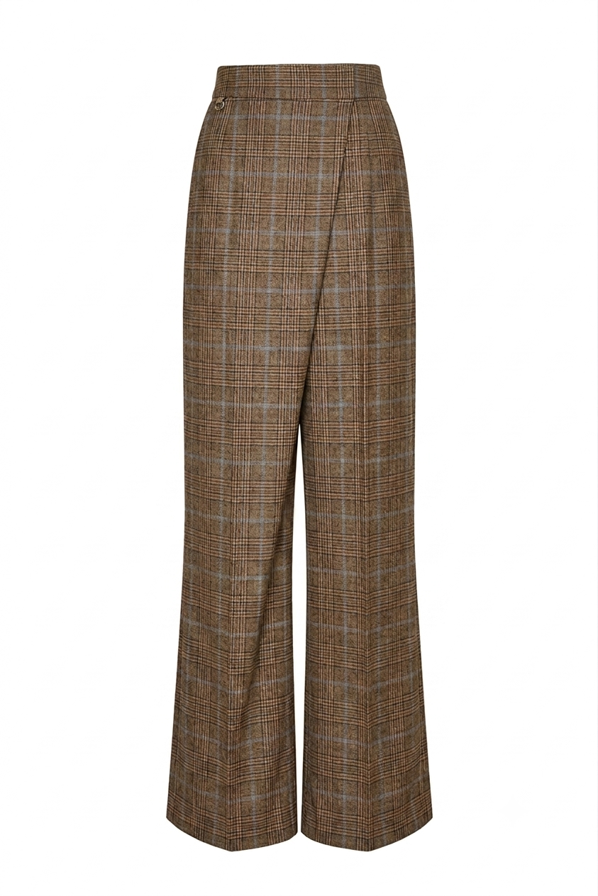 High-Waist Karohose mit Asymmetrischer Wickeloptik