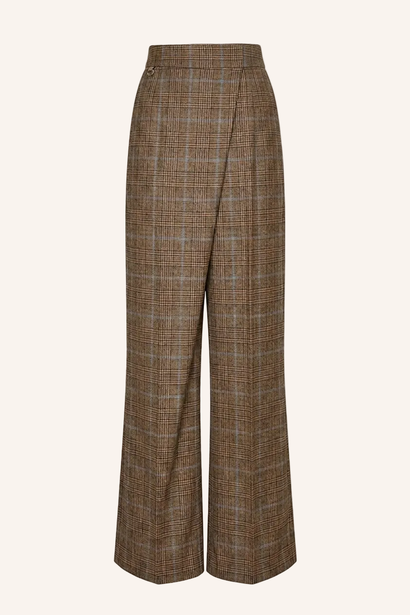 High-Waist Karohose mit Asymmetrischer Wickeloptik