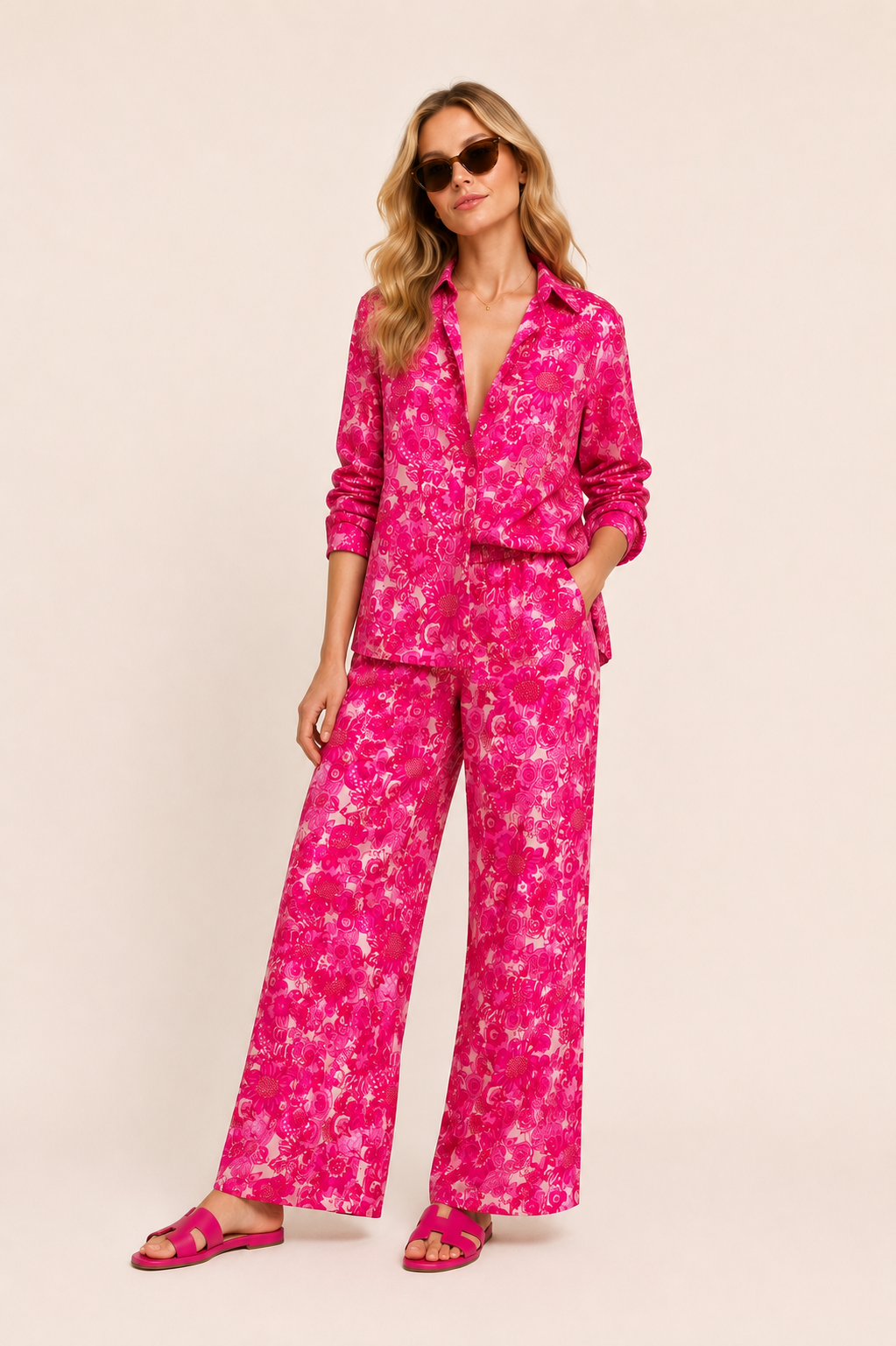 OILILY Leinenhose Wide Leg PINK FLOWER GARDEN
