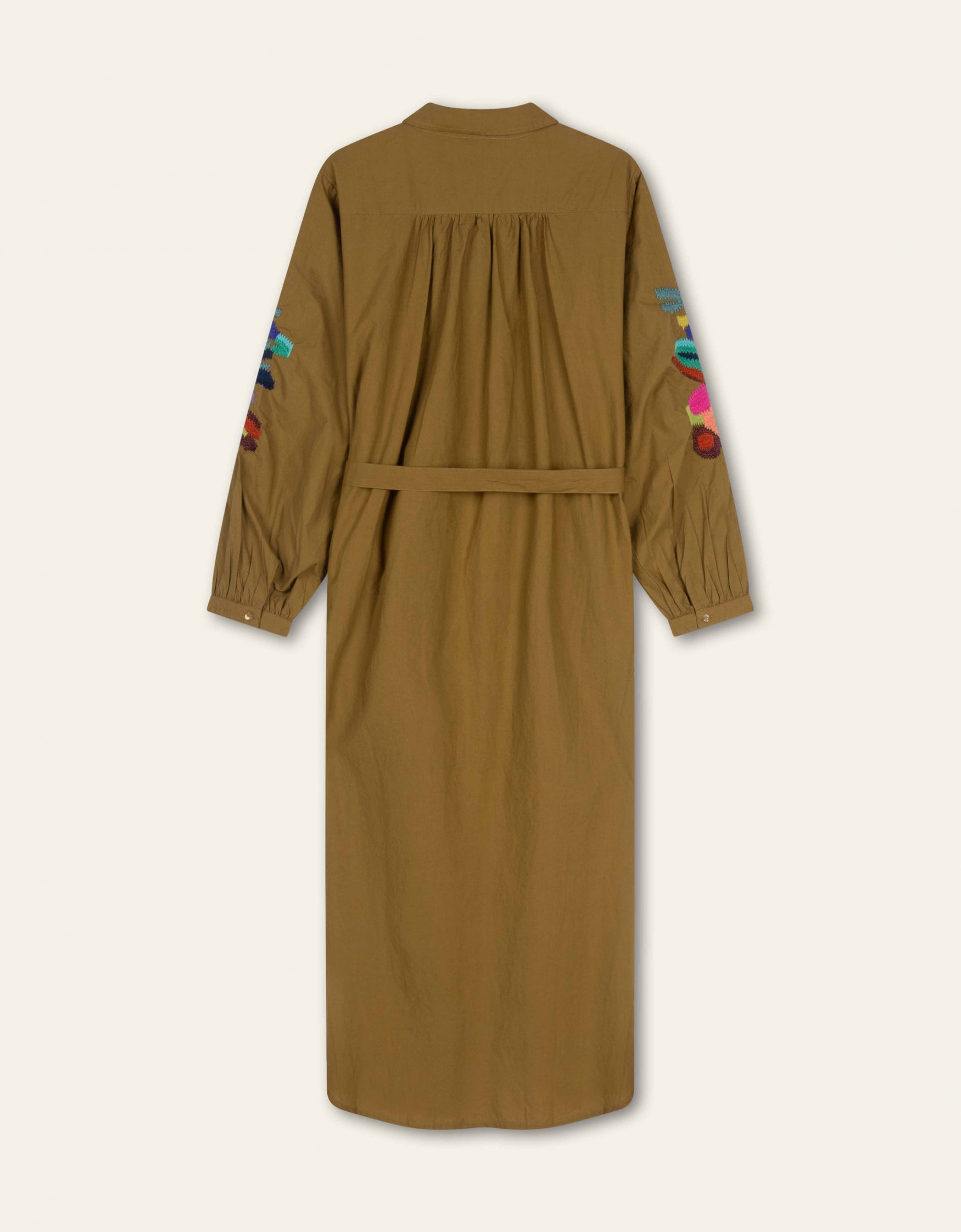 Embroidery Hemdblusenkleid oliv Midi-Länge