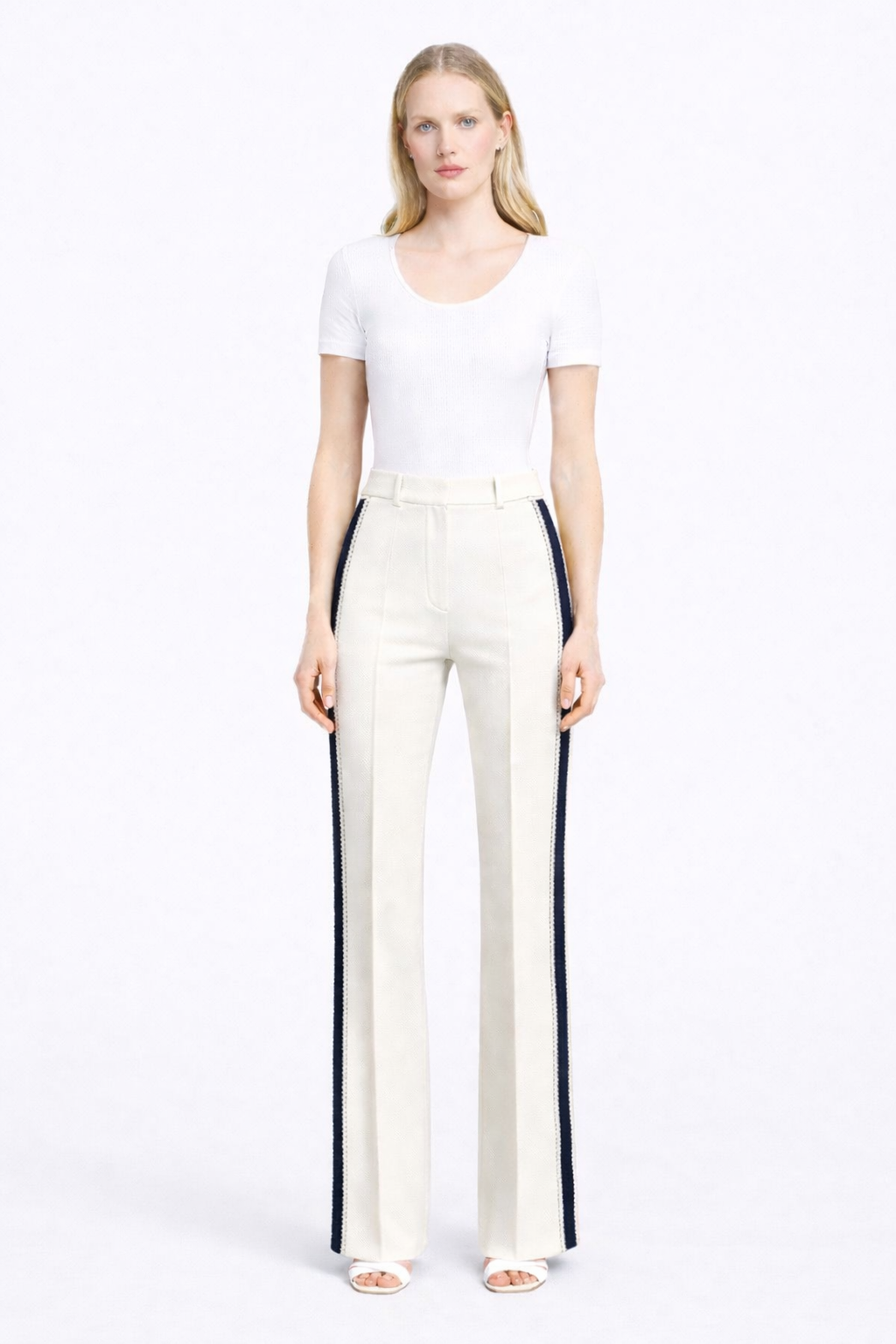 Kick-flared Pants IVY ecru & marine mit Galonstreifen