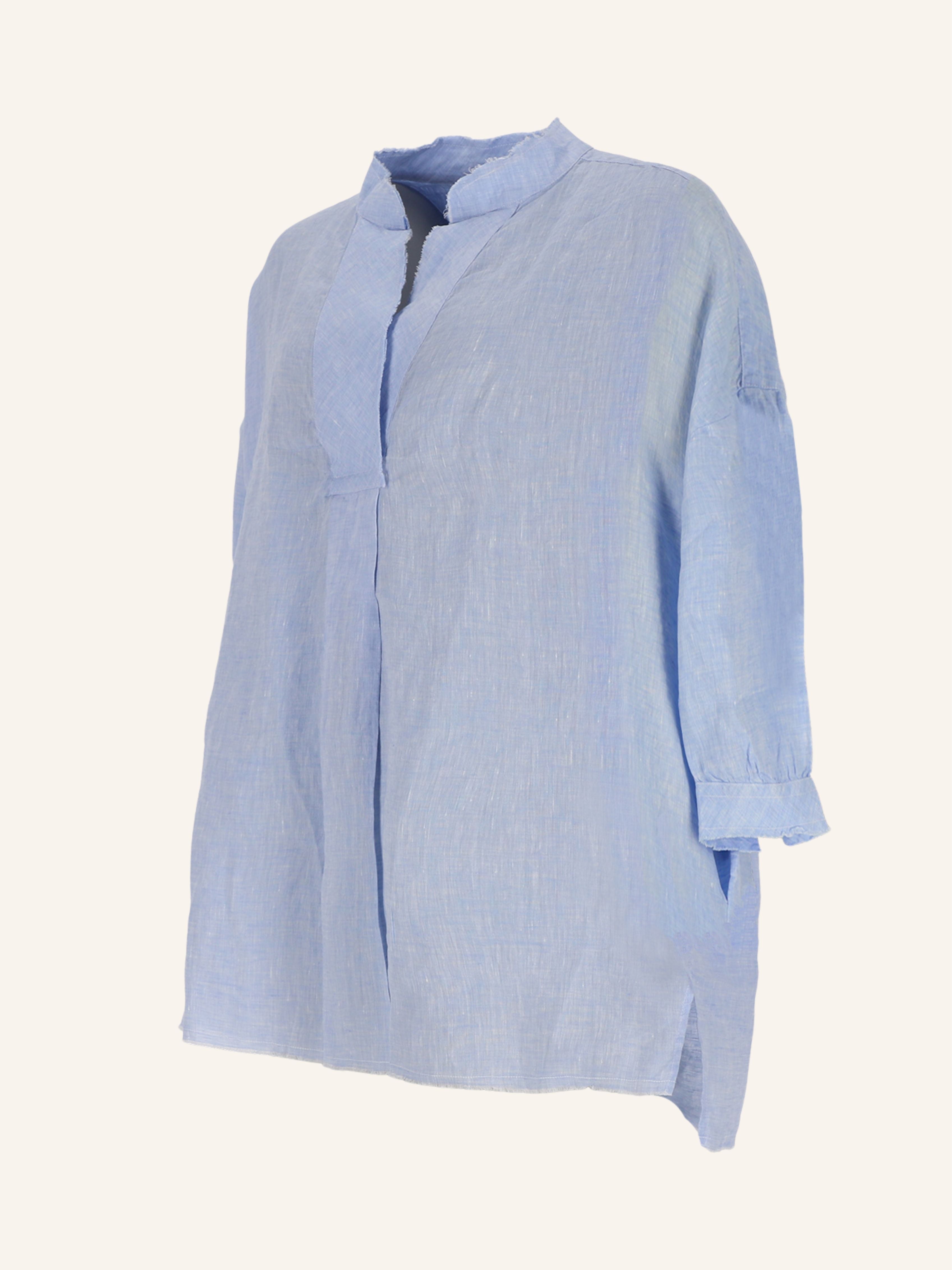 Kasack Leinenbluse mit „SAINT TROPEZ LINEN“ in rosa und bleu