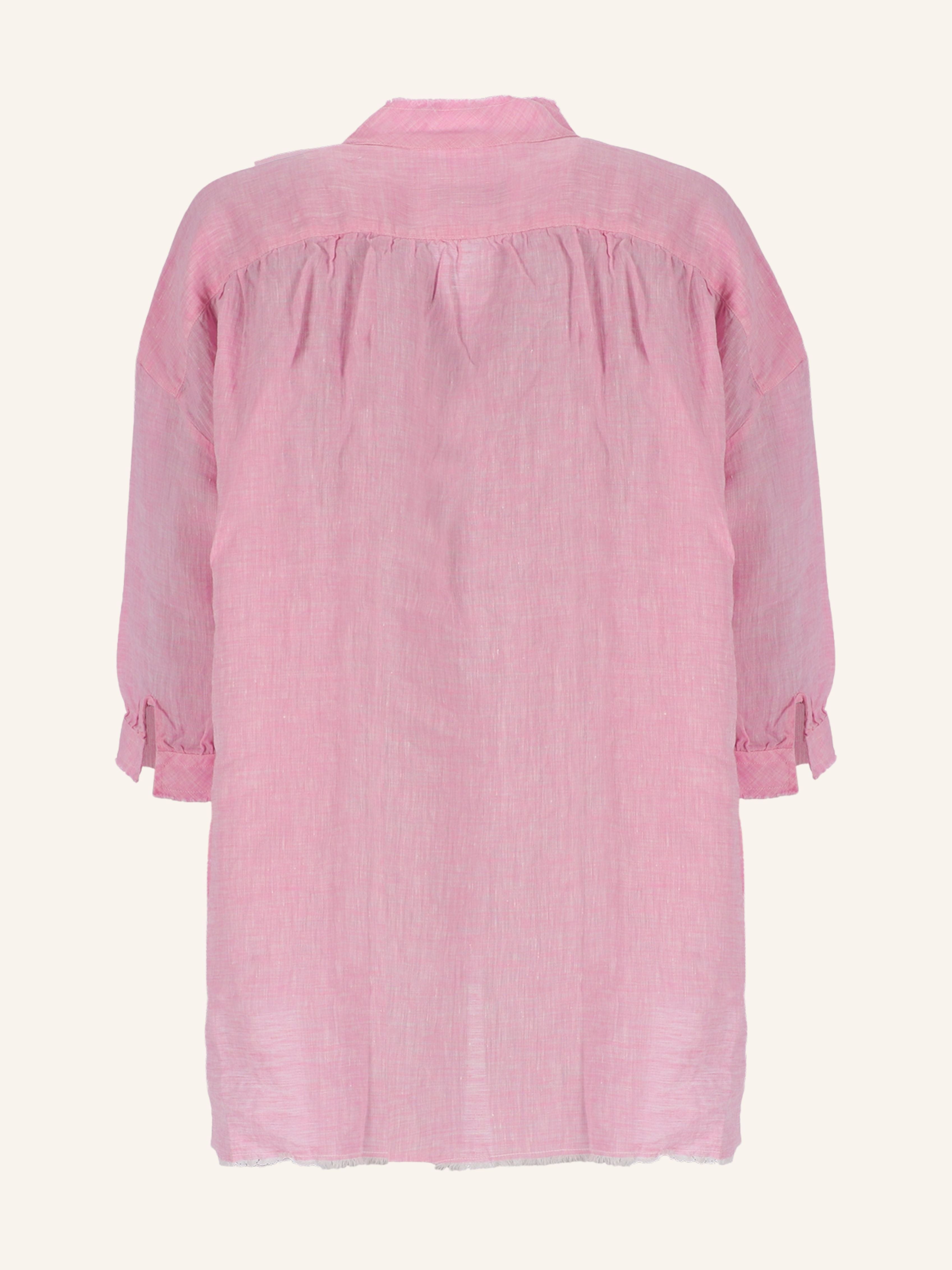 Kasack Leinenbluse mit „SAINT TROPEZ LINEN“ in rosa und bleu