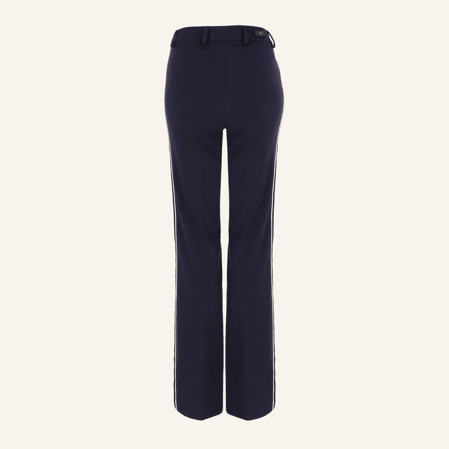 Kick-Flared Jerseyhose Ivy mit hohem Bund und Galonstreifen ecru & marine
