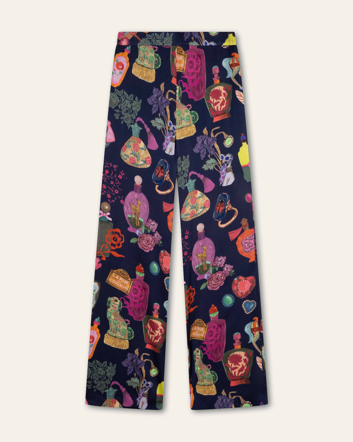 PORELI gemusterte Viskose-Hose "La Rue de Couleur" marineblau