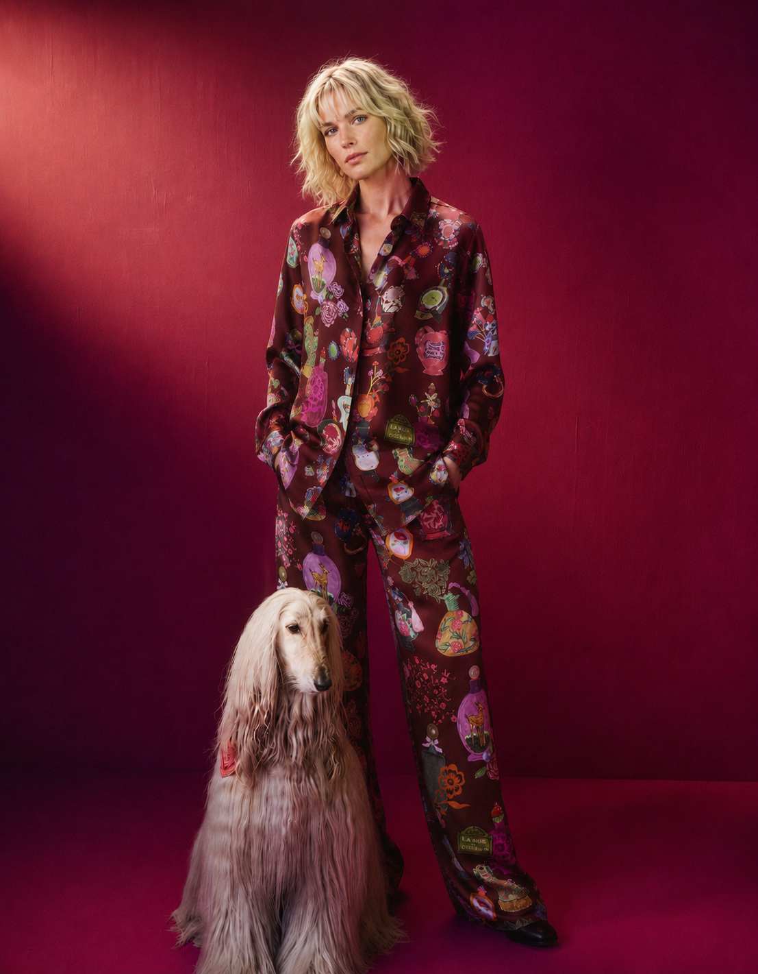 PORELI gemusterte Statement-Hose Viskose "Parfum-Print"
