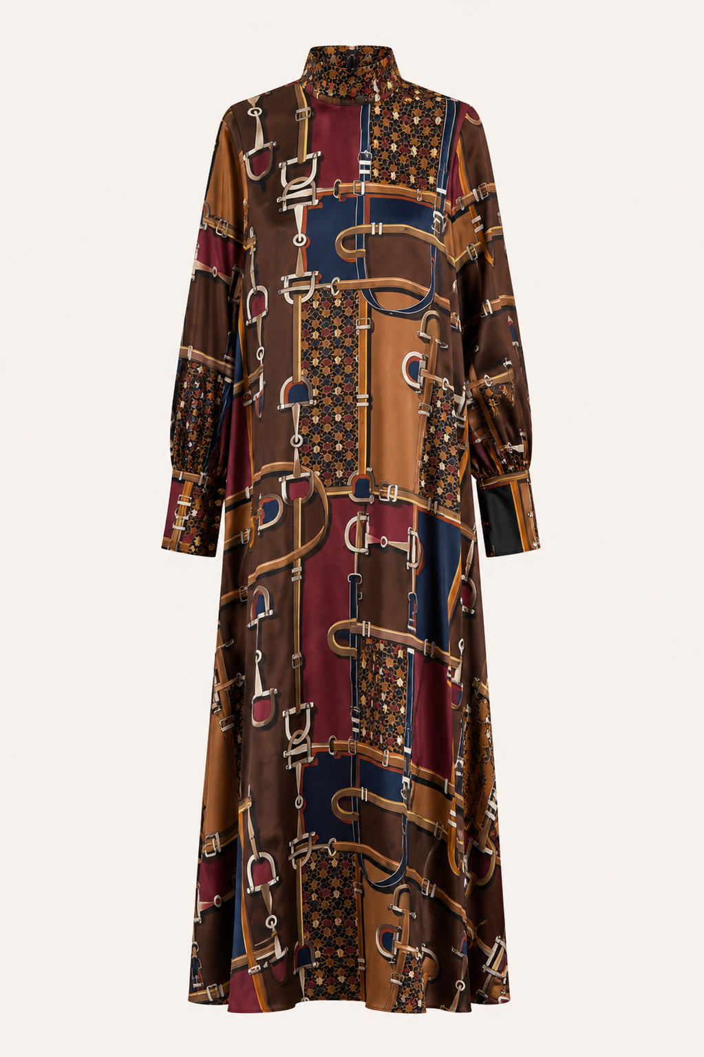 ANNA’S Maxikleid mit Horsebit-Print in Navy, Espresso & Bordeaux