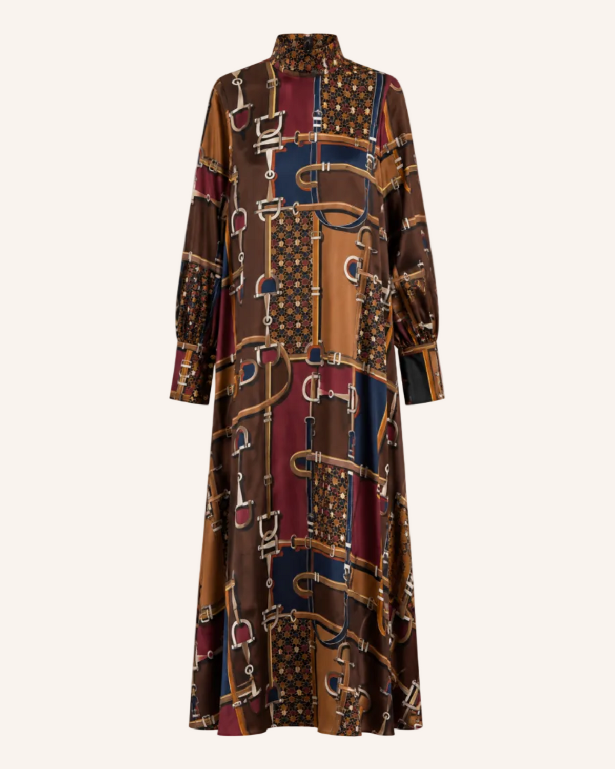 ANNA’S Maxikleid mit Horsebit-Print in Navy, Espresso & Bordeaux