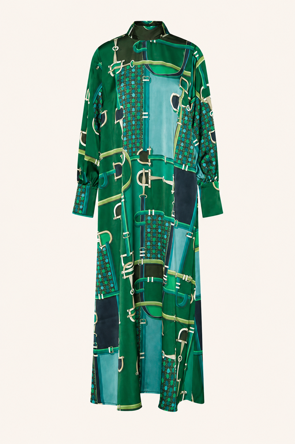 Maxikleid „Horsebit Emerald“ Fließendes Kleid mit Stehkragen