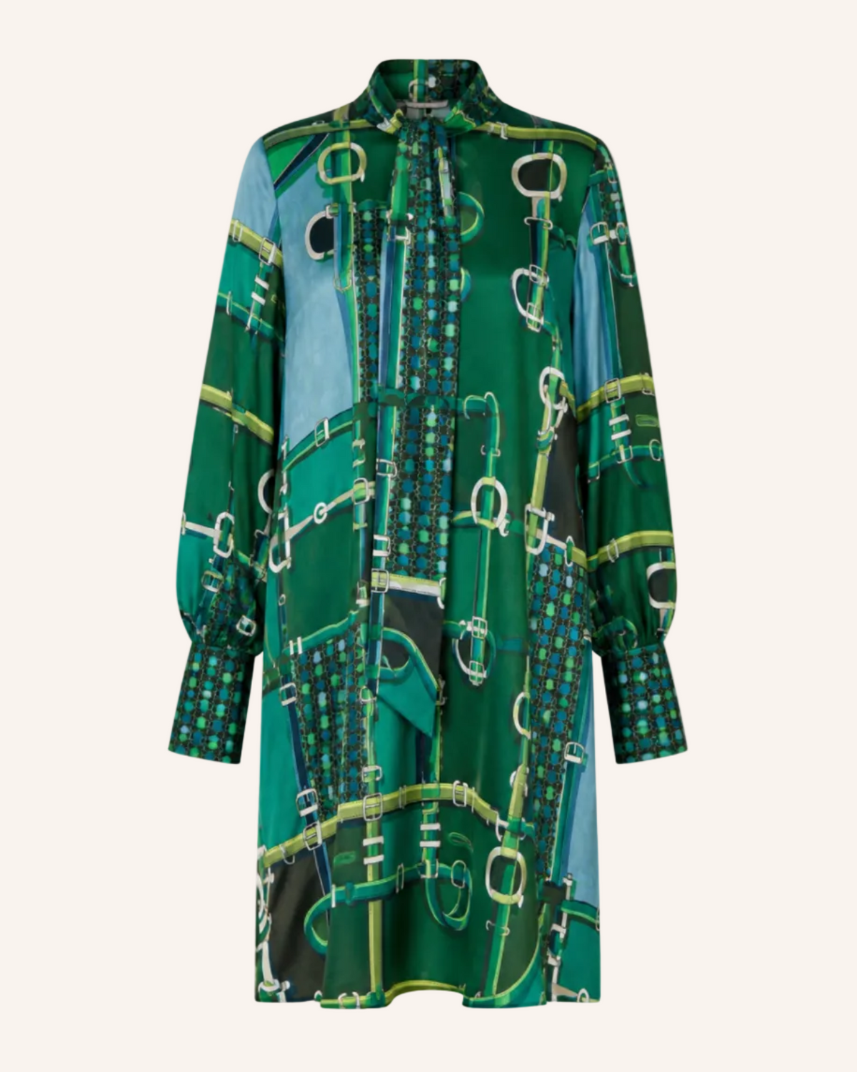 ANNA’S Kleid mit Schluppendetail & Equestrian-Print in Smaragdgrün