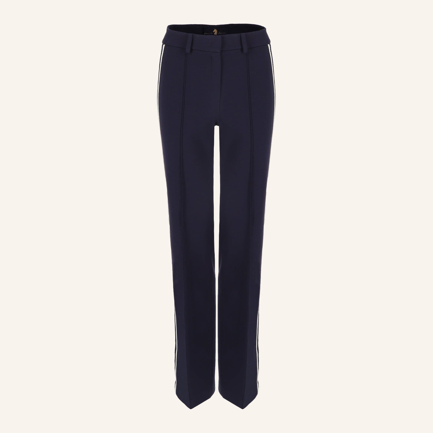 Kick-Flared Jerseyhose Ivy mit hohem Bund und Galonstreifen ecru & marine