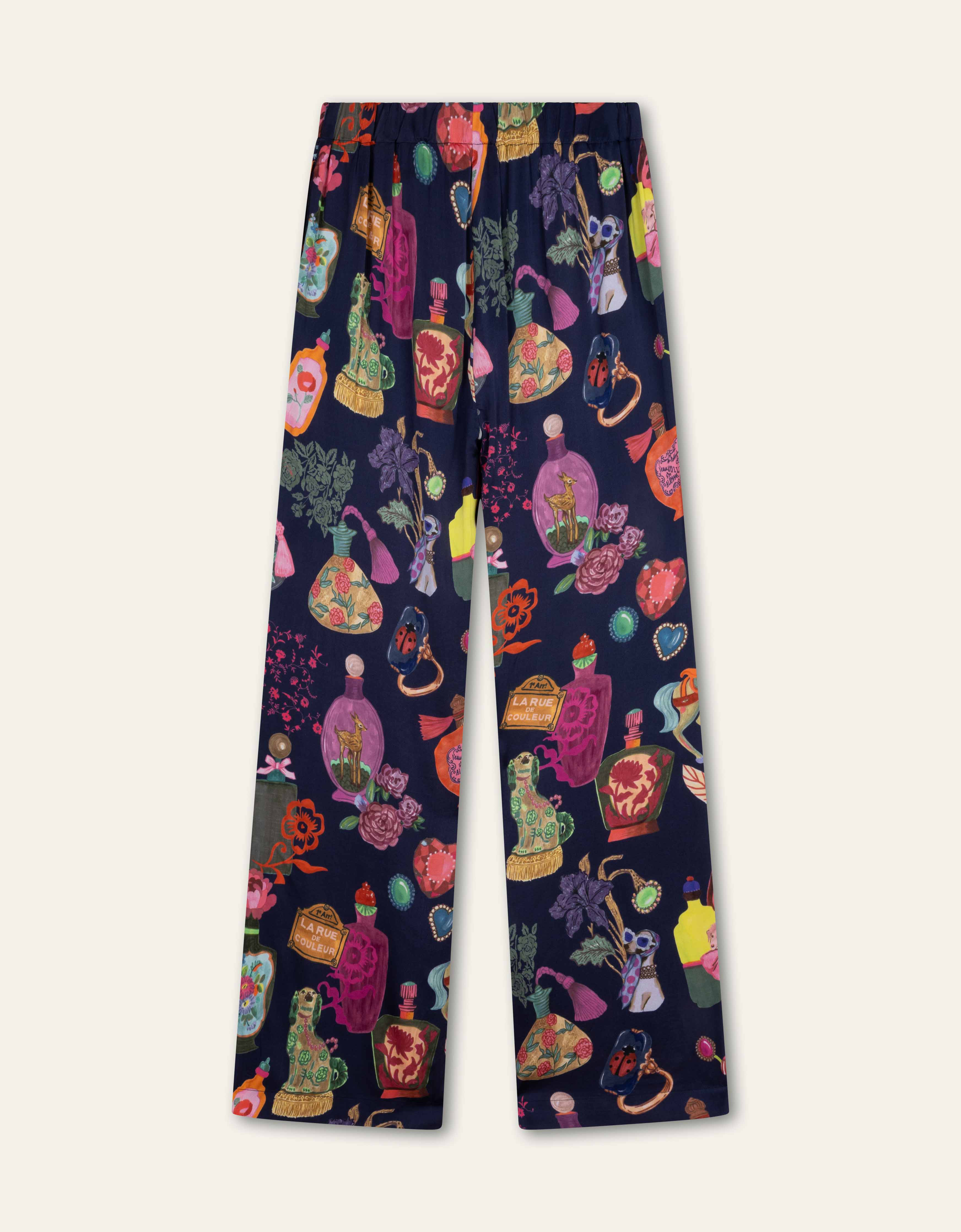 PORELI gemusterte Viskose-Hose "La Rue de Couleur" marineblau