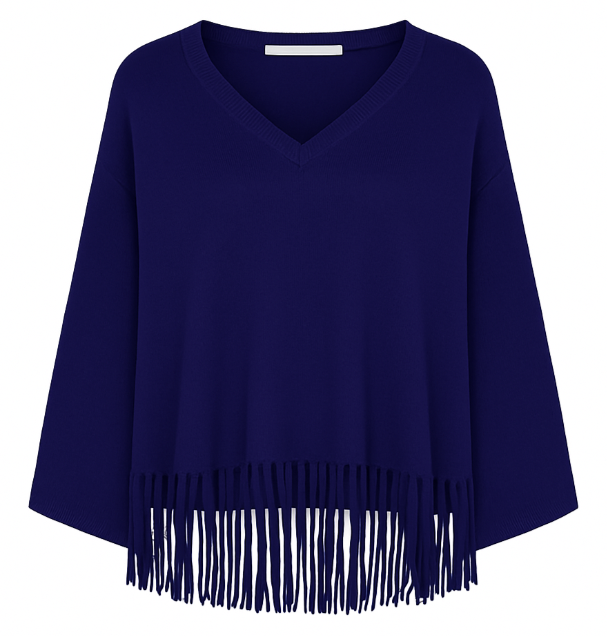 Poncho-Pullover mit Fransen