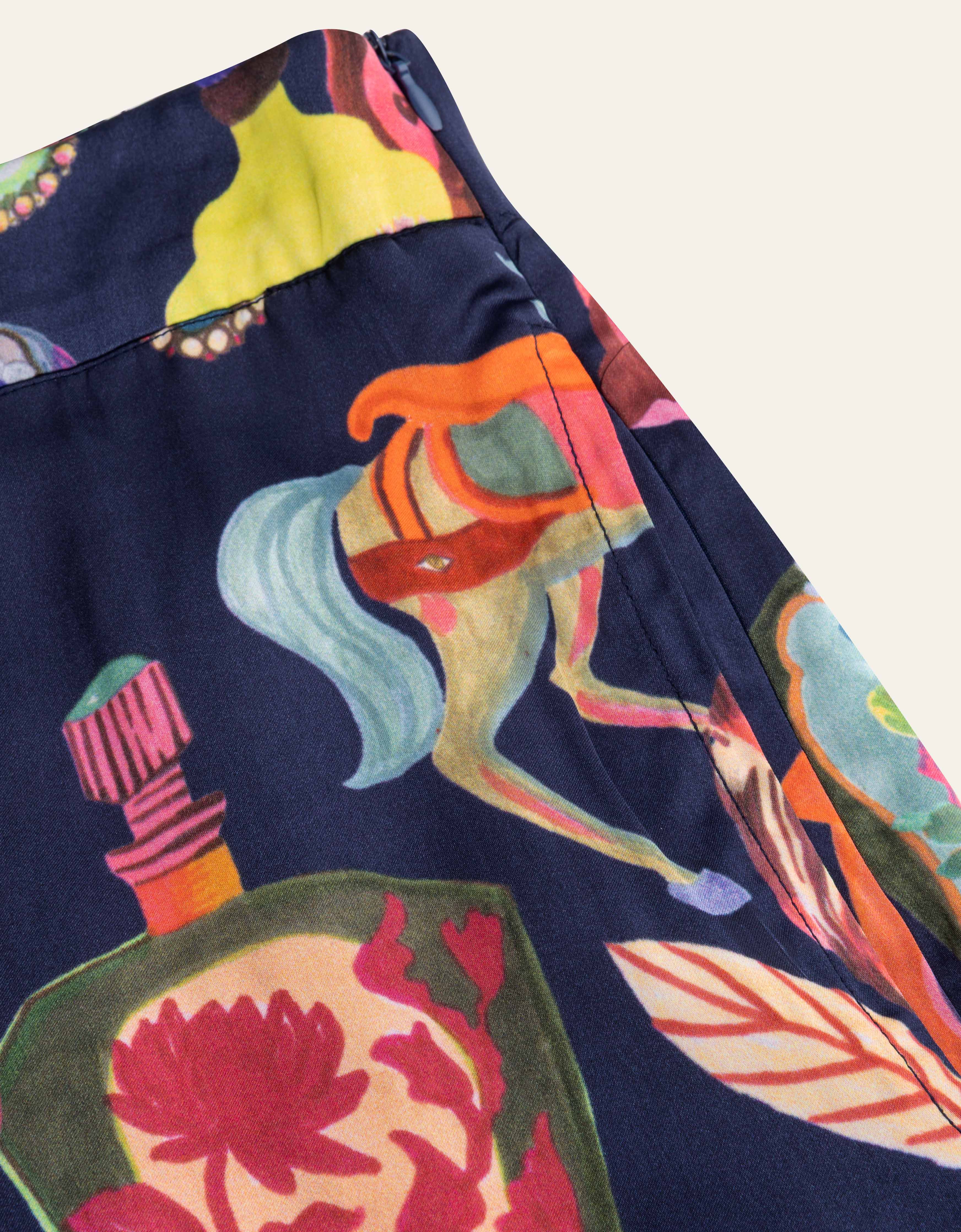 PORELI gemusterte Viskose-Hose "La Rue de Couleur" marineblau