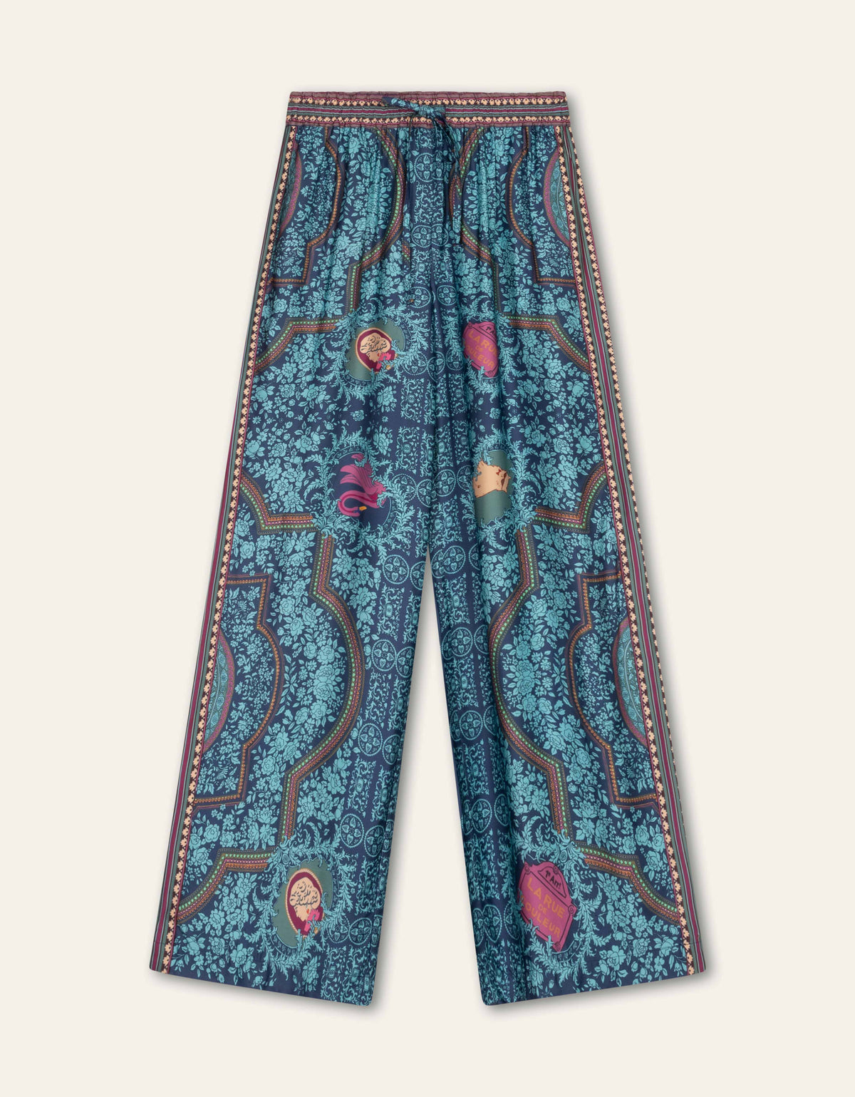 PINA weite Viskose-Hose "ORNAMENTAL BAROQUE" petrol