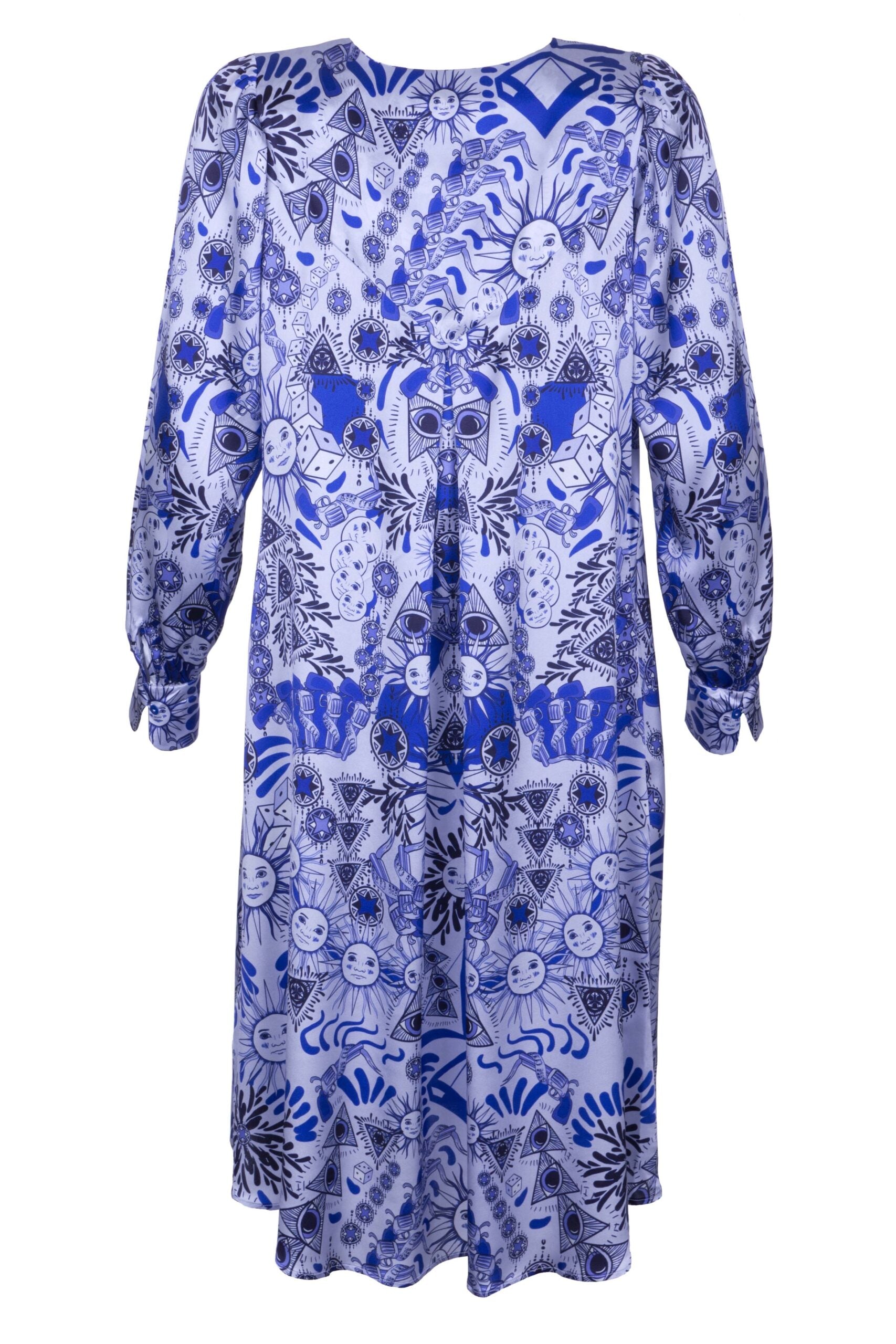 MAX VOLMÁRY- Seidenkleid royalblau gemustert