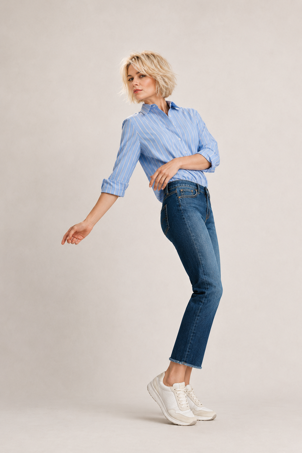 7/8 Stretch-Jeans CLAIRE mit Fransensaum