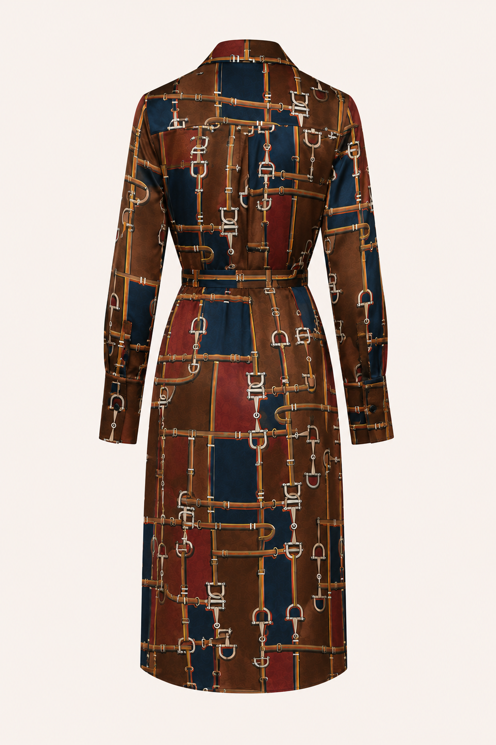 ANNA’S Wickelkleid mit Equestrian-Print in Braun, Navy & Bordeaux