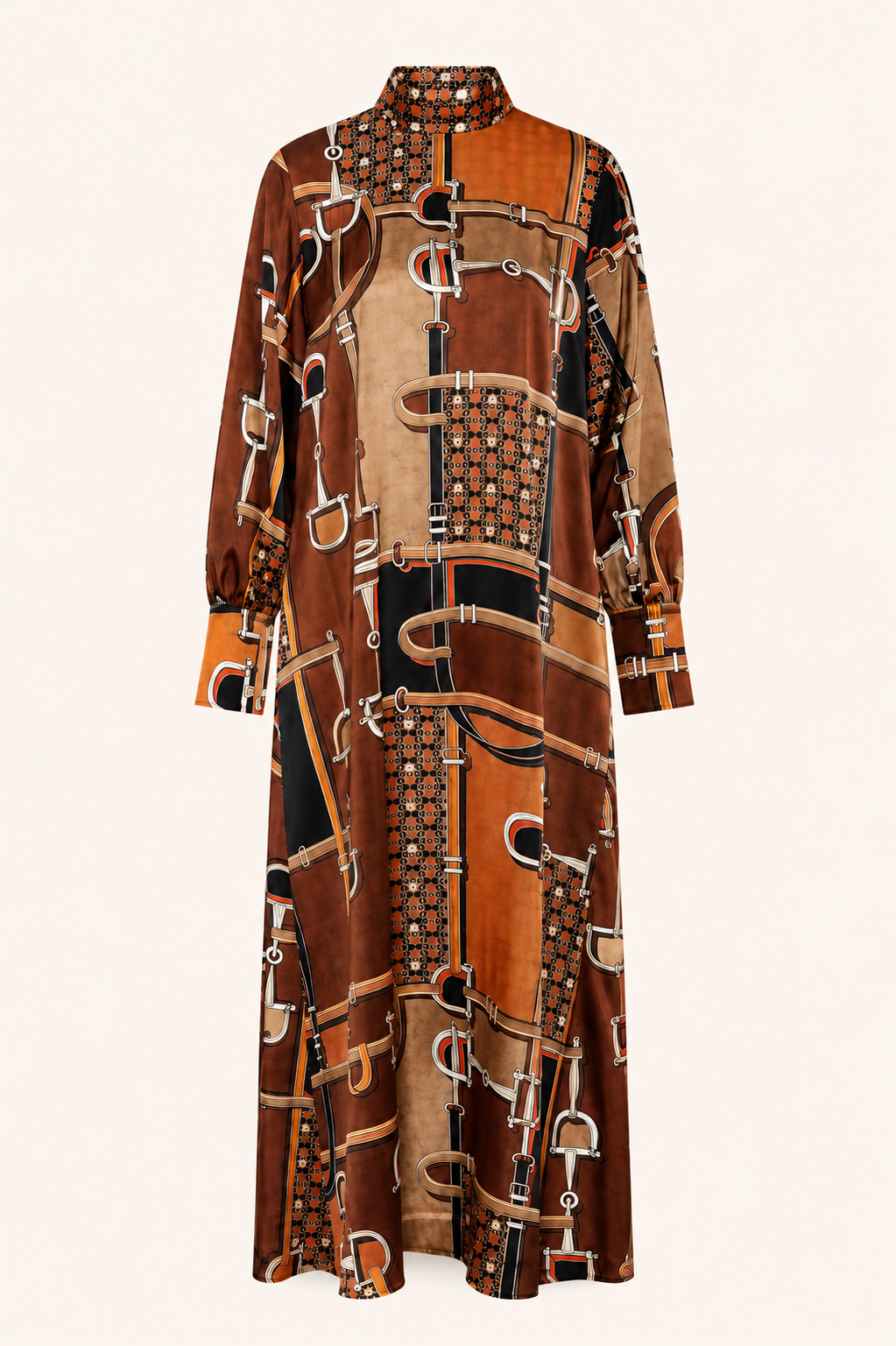 ANNA’S Maxikleid mit Equestrian-Print in Cognac, Espresso & Camel