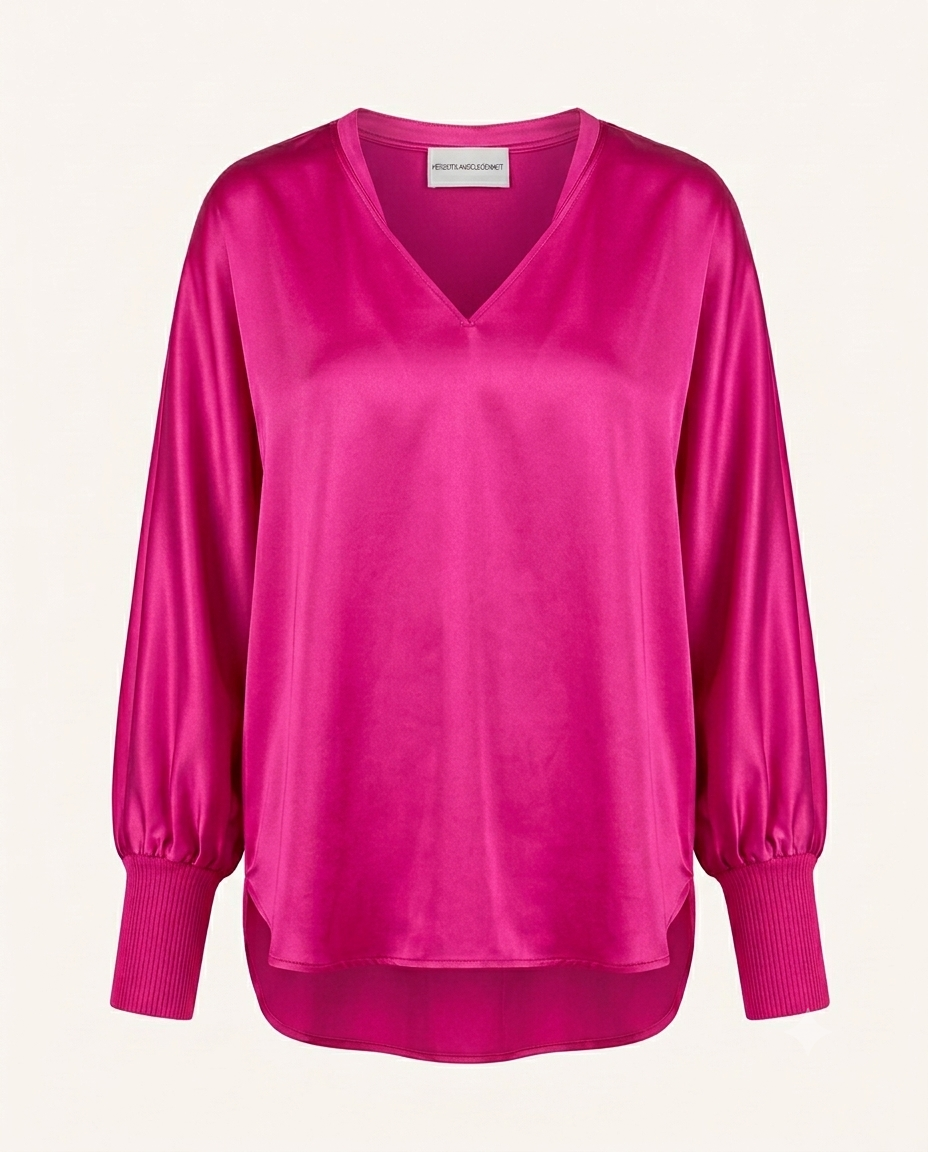 V-Neck Seidentunika mit Strickmanschetten in 6 Farben
