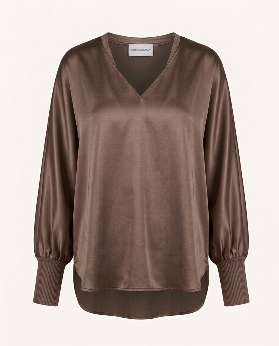 V-Neck Seidentunika mit Strickmanschetten in 6 Farben