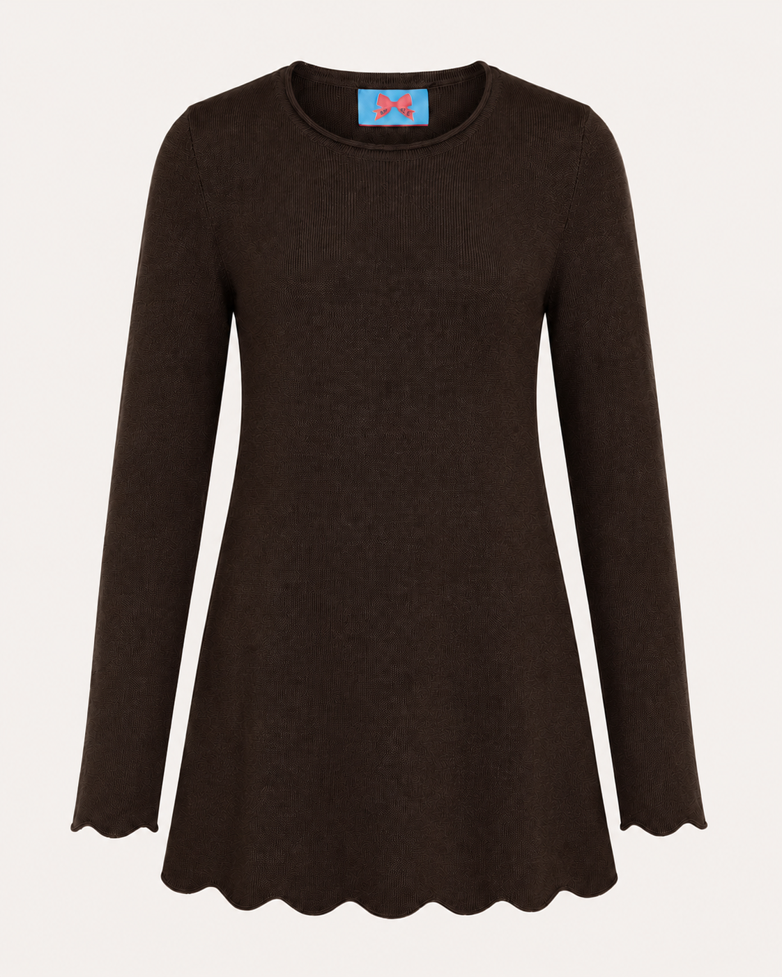 Merino-Longpullover mit Wellensaum/Bogenkante in 4 Farben