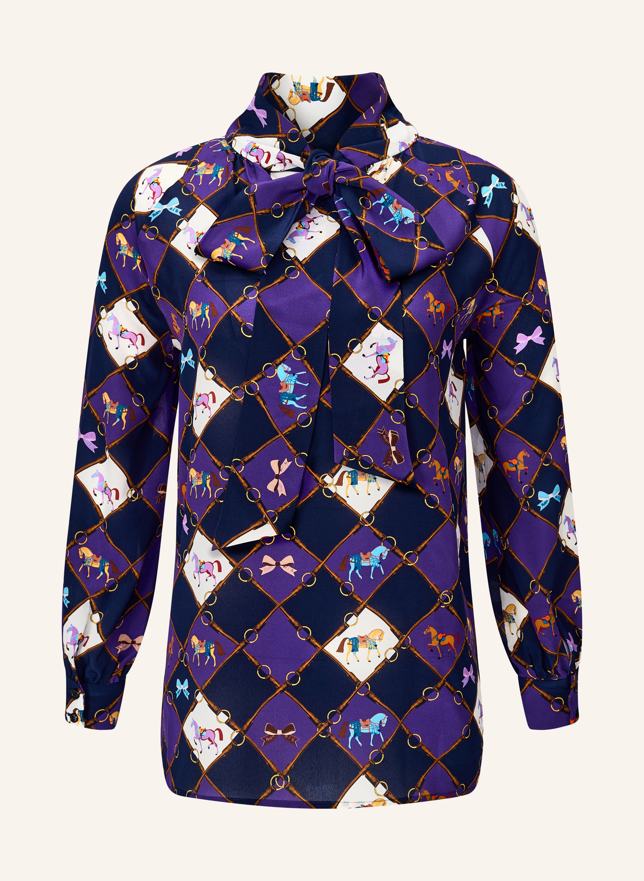 Seidenbluse "Horsebit" mit Schluppe DORA purple navy