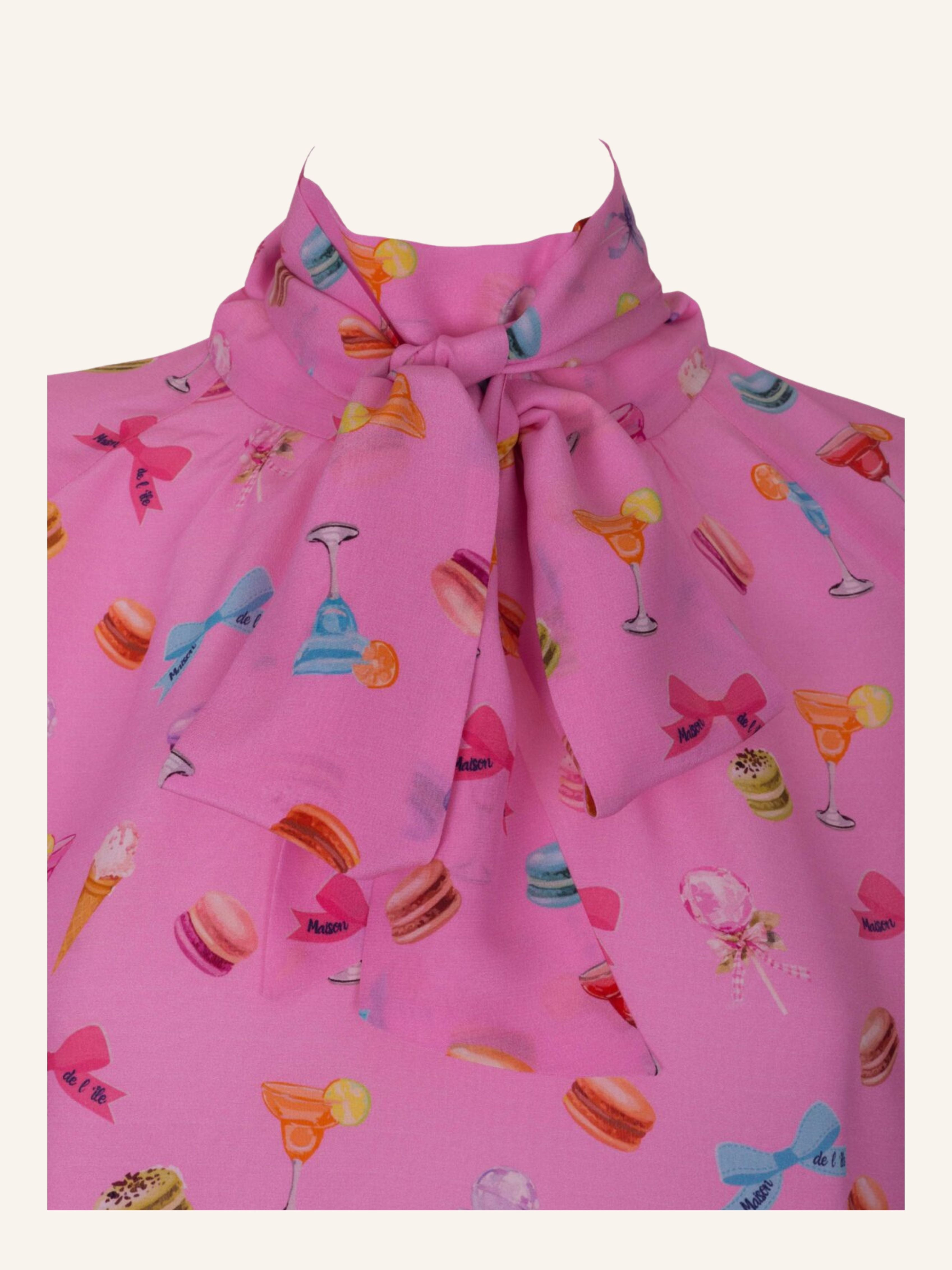 Schluppenbluse mit Macarons-Print – Maison de l’île