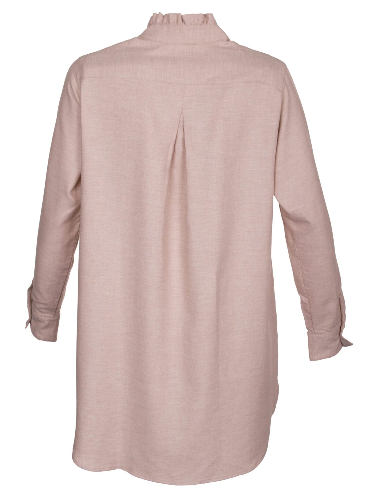 MADE BY LA CASA Flanell-Longbluse mit Rüschenkragen in Rosé und Beige
