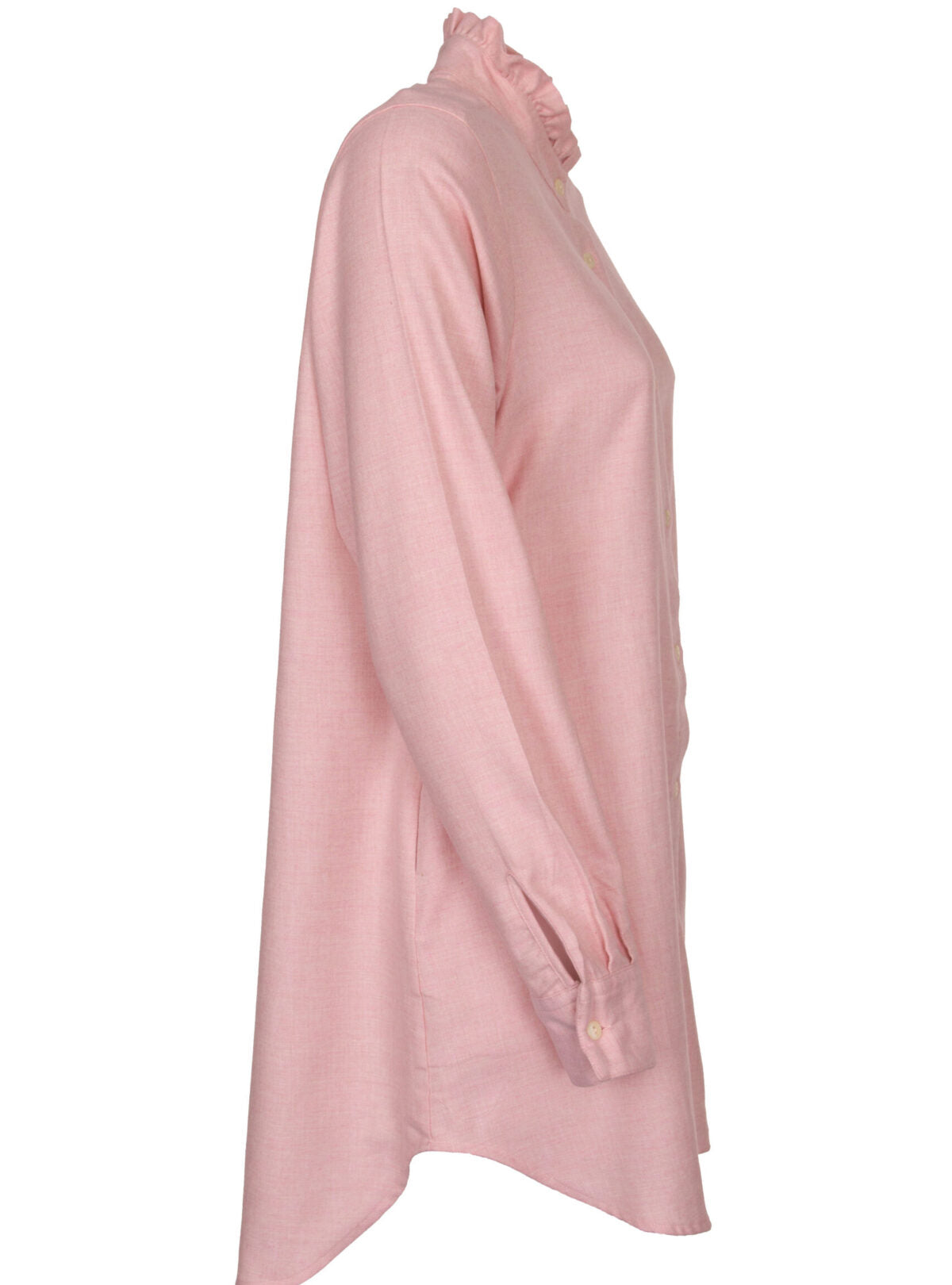 MADE BY LA CASA Flanell-Longbluse mit Rüschenkragen in Rosé und Beige