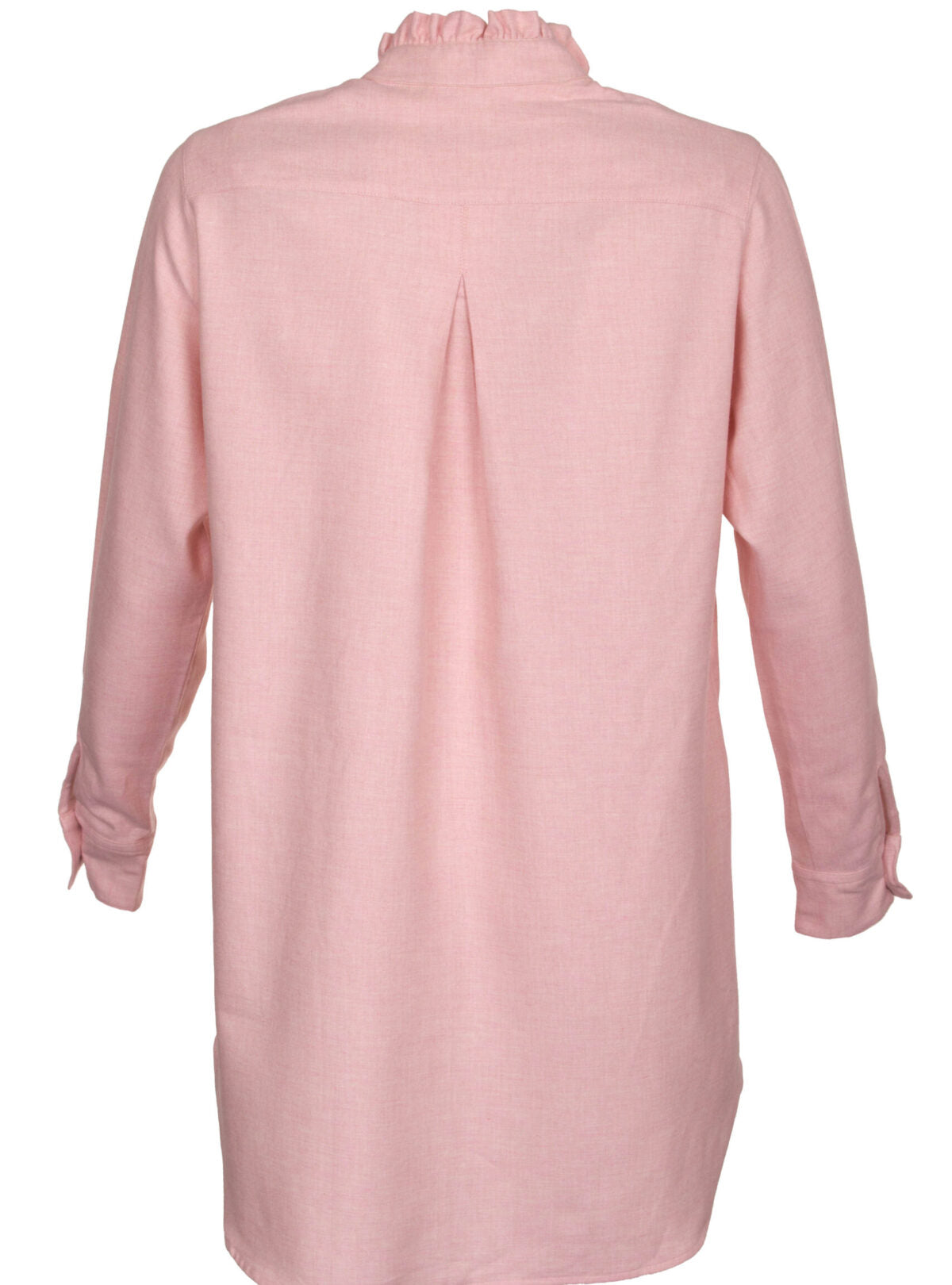MADE BY LA CASA Flanell-Longbluse mit Rüschenkragen in Rosé und Beige