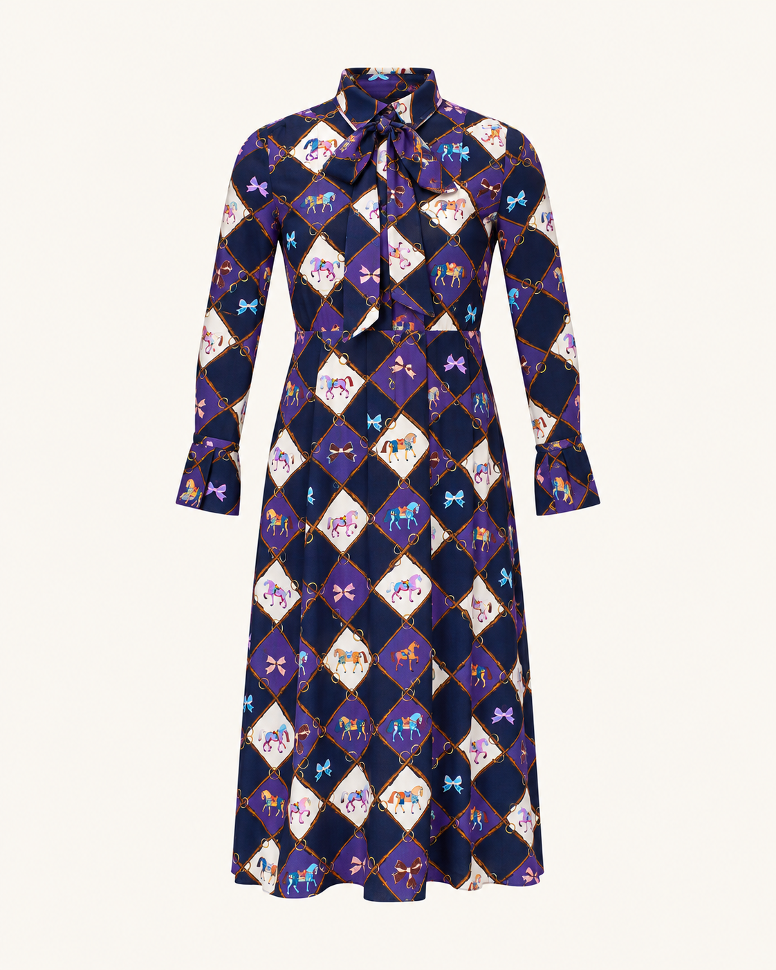 Seiden-Maxikleid LEANDRA Horsebit Print mit Schluppe