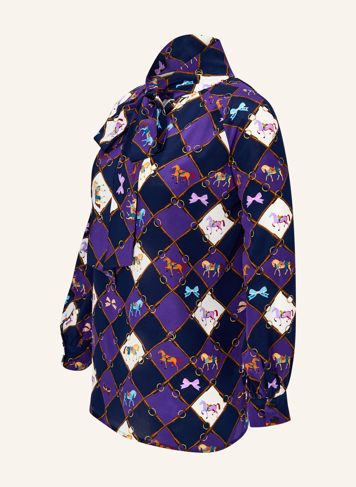 Seidenbluse "Horsebit" mit Schluppe DAVIE purple navy