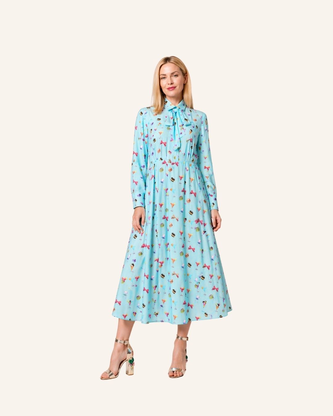 Maxikleid LEILA Macarons-Print aquablau
