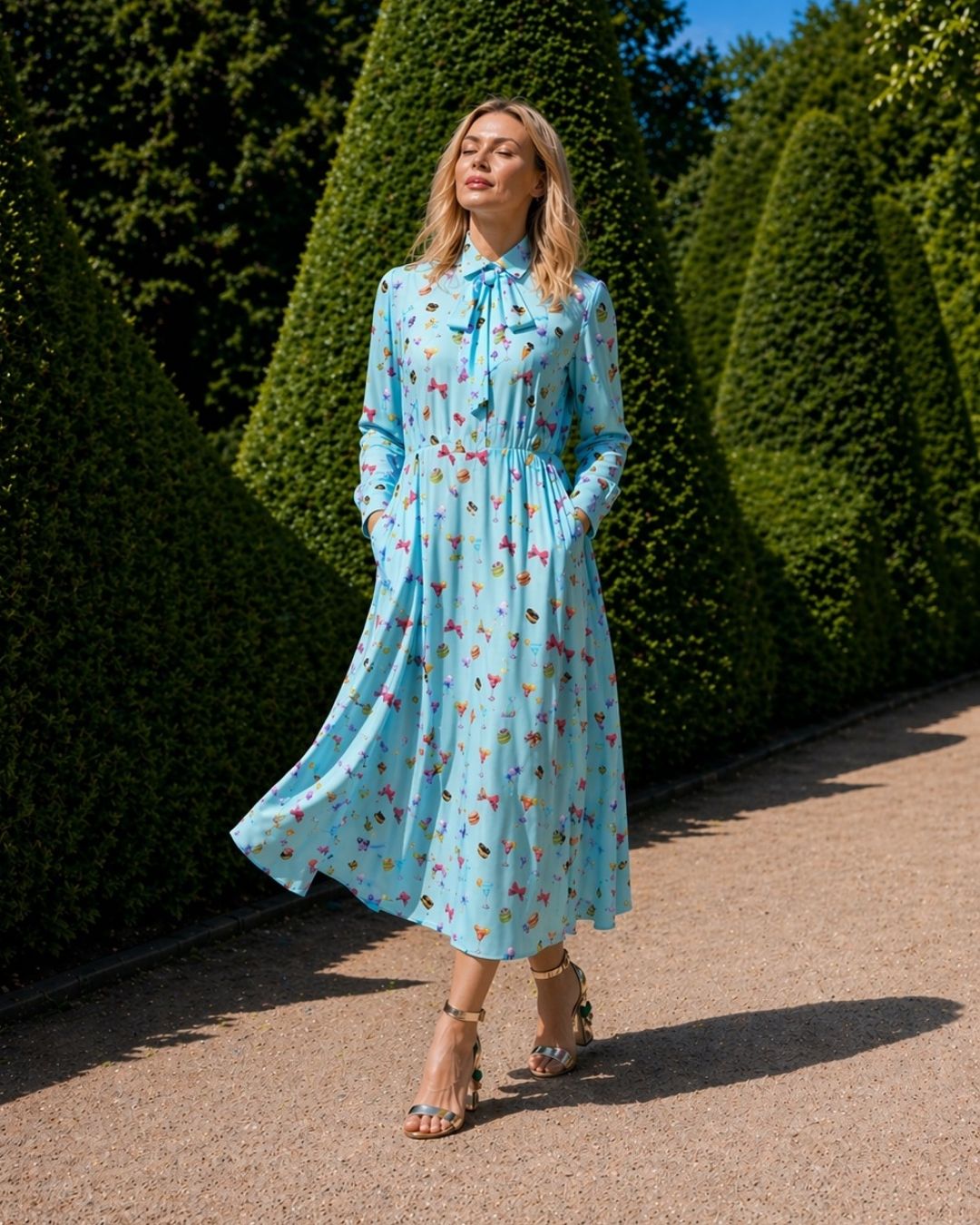 Maxikleid LEILA Macarons-Print aquablau
