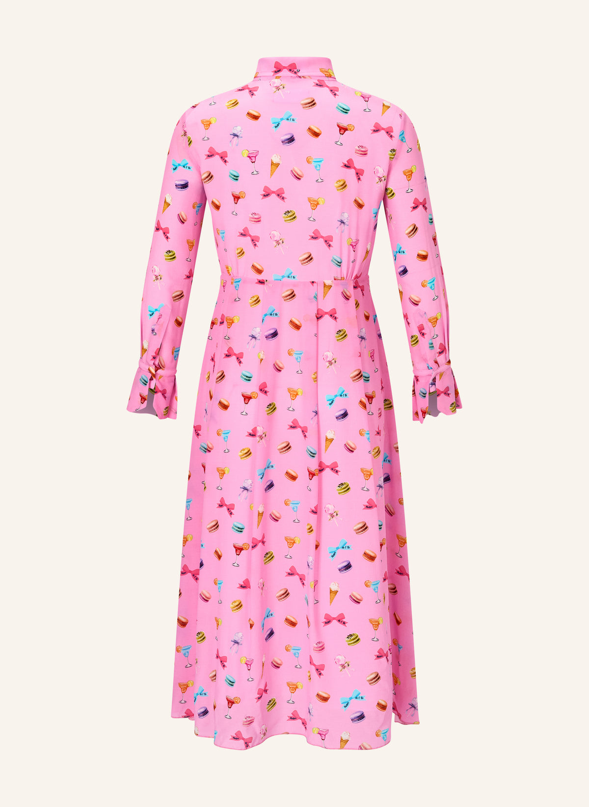 Seidenkleid Leila mit Schluppe Macarons-Print tailliert