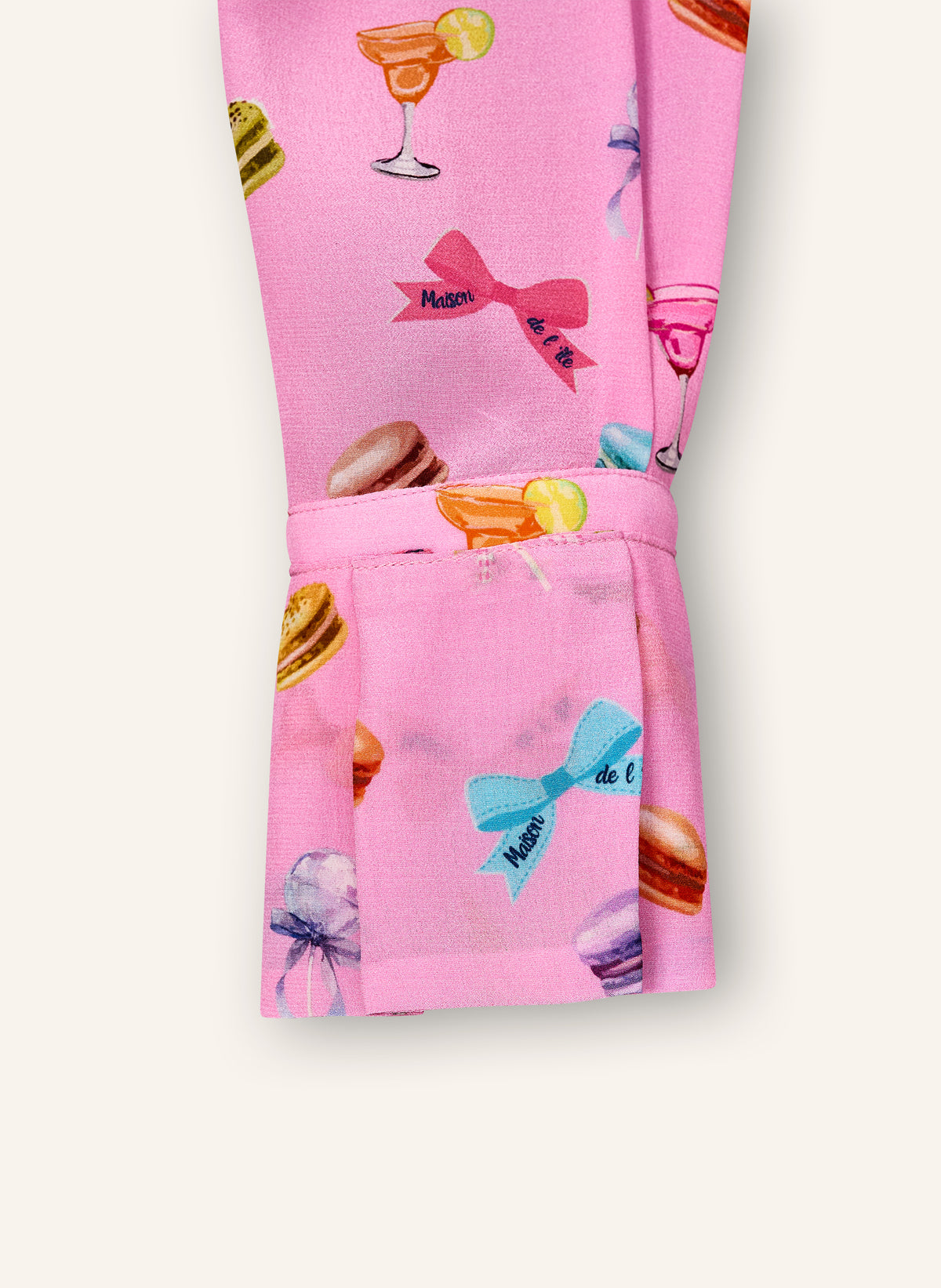 Seidenkleid Leila mit Schluppe Macarons-Print tailliert