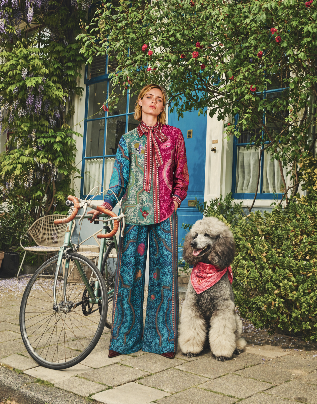 PINA weite Viskose-Hose "ORNAMENTAL BAROQUE" petrol