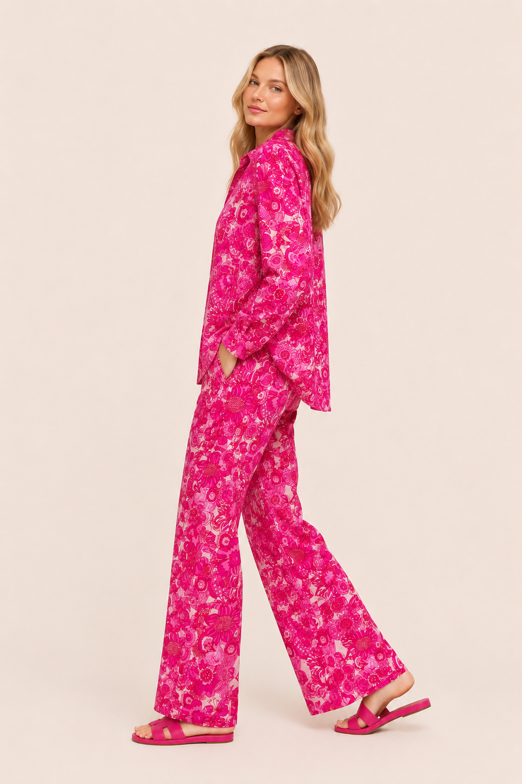 OILILY Leinenhose Wide Leg PINK FLOWER GARDEN