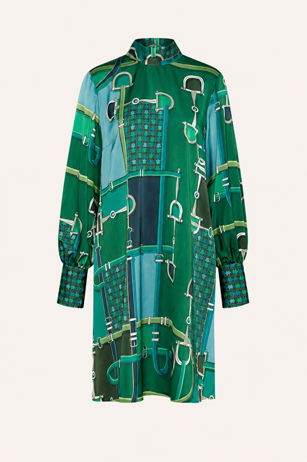 ANNA’S Kleid mit Schluppendetail & Equestrian-Print in Smaragdgrün