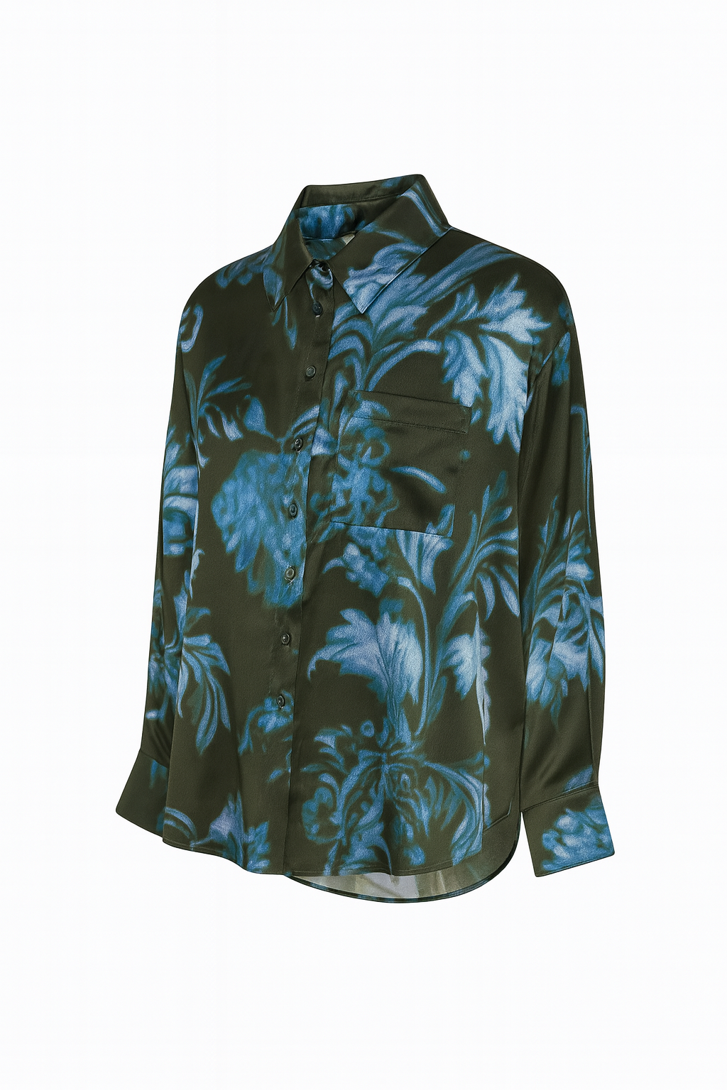 Seiden-Oversizebluse FLORAL oliv-petrol