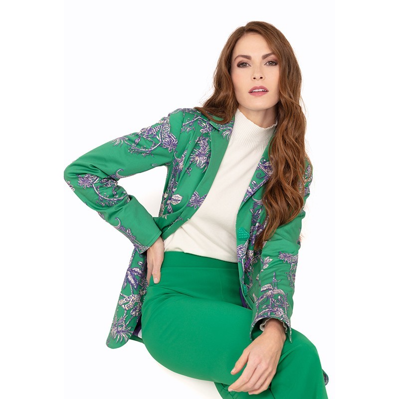 MAIDEN LANE Long-Blazer HADELYN grün-lila Toile de Jouy