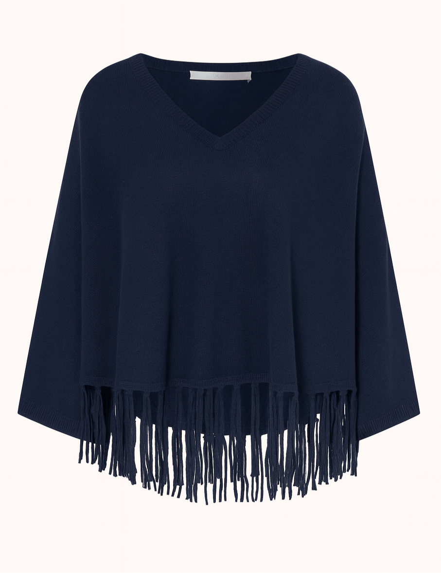 Poncho-Pullover mit Fransen in 5 Farben