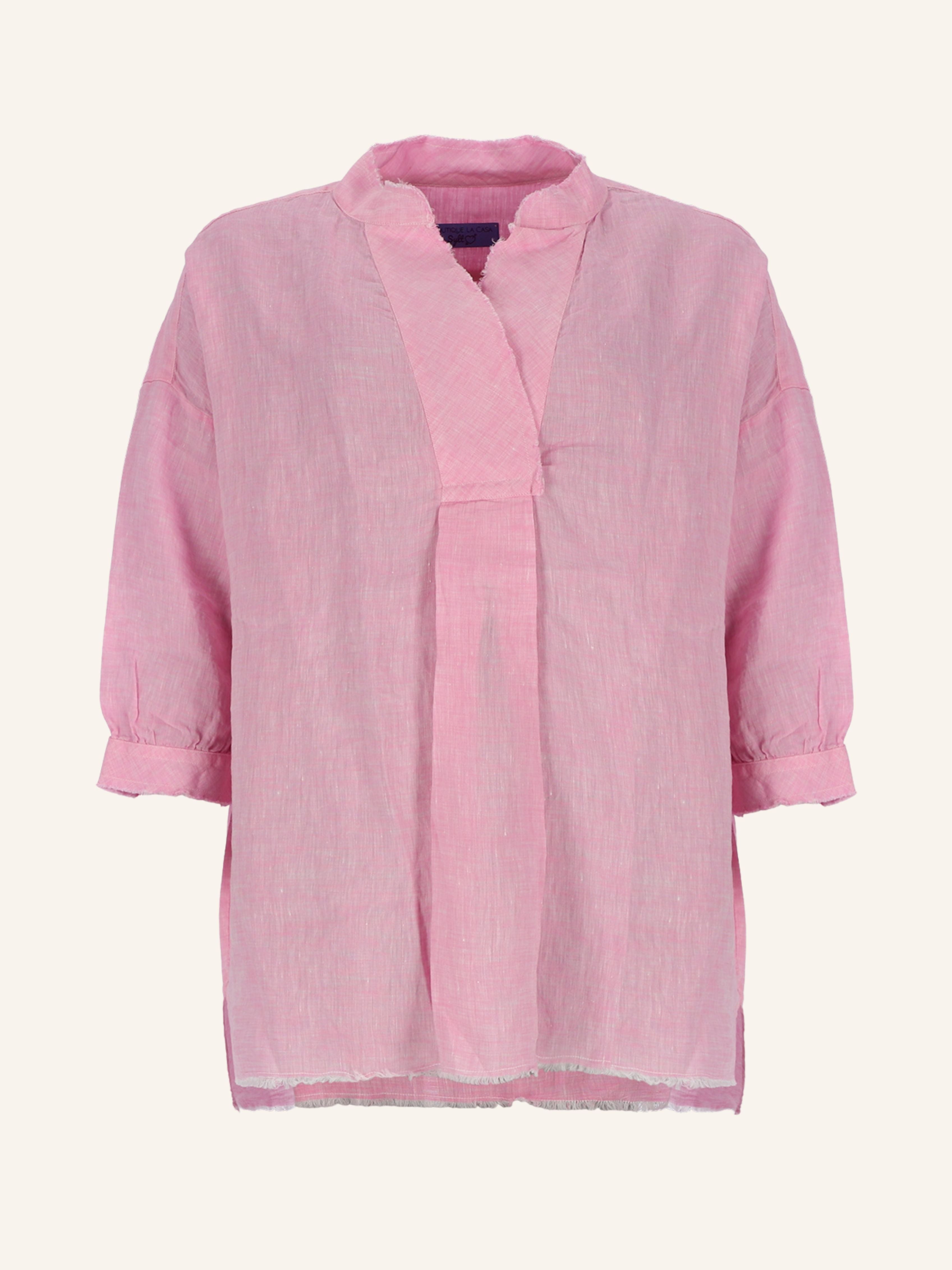 Kasack Leinenbluse mit „SAINT TROPEZ LINEN“ in rosa und bleu
