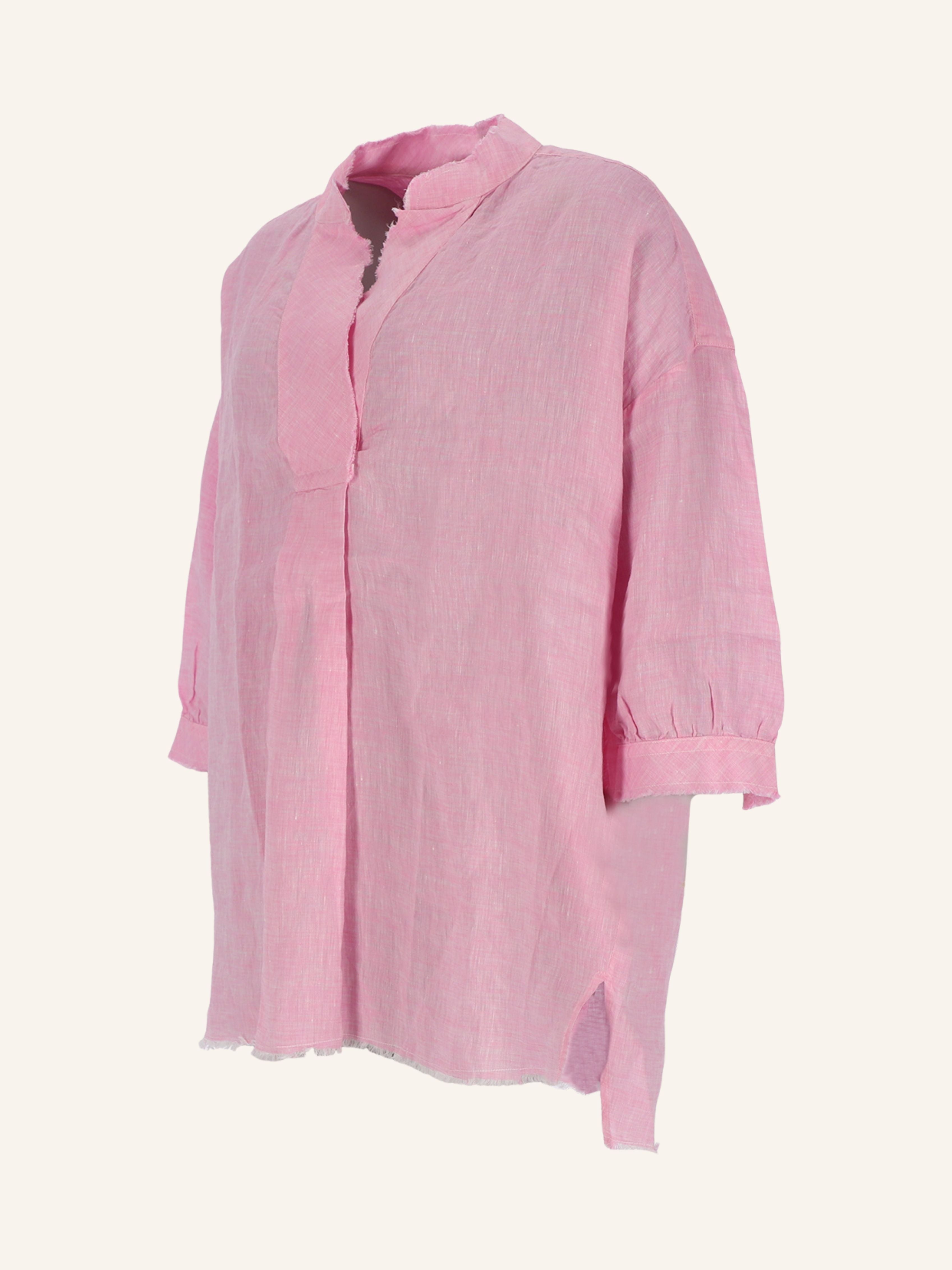 Kasack Leinenbluse mit „SAINT TROPEZ LINEN“ in rosa und bleu