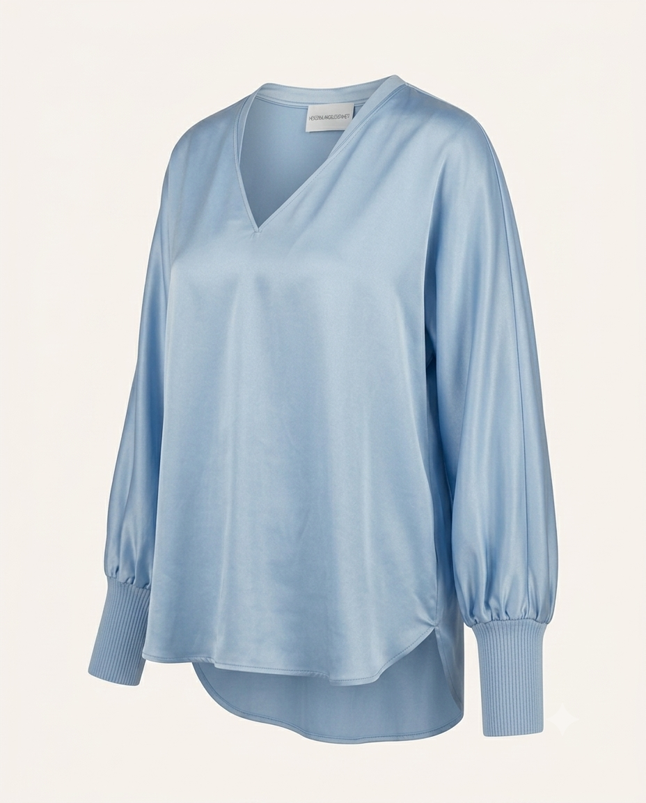 V-Neck Seidentunika mit Strickmanschetten in 6 Farben