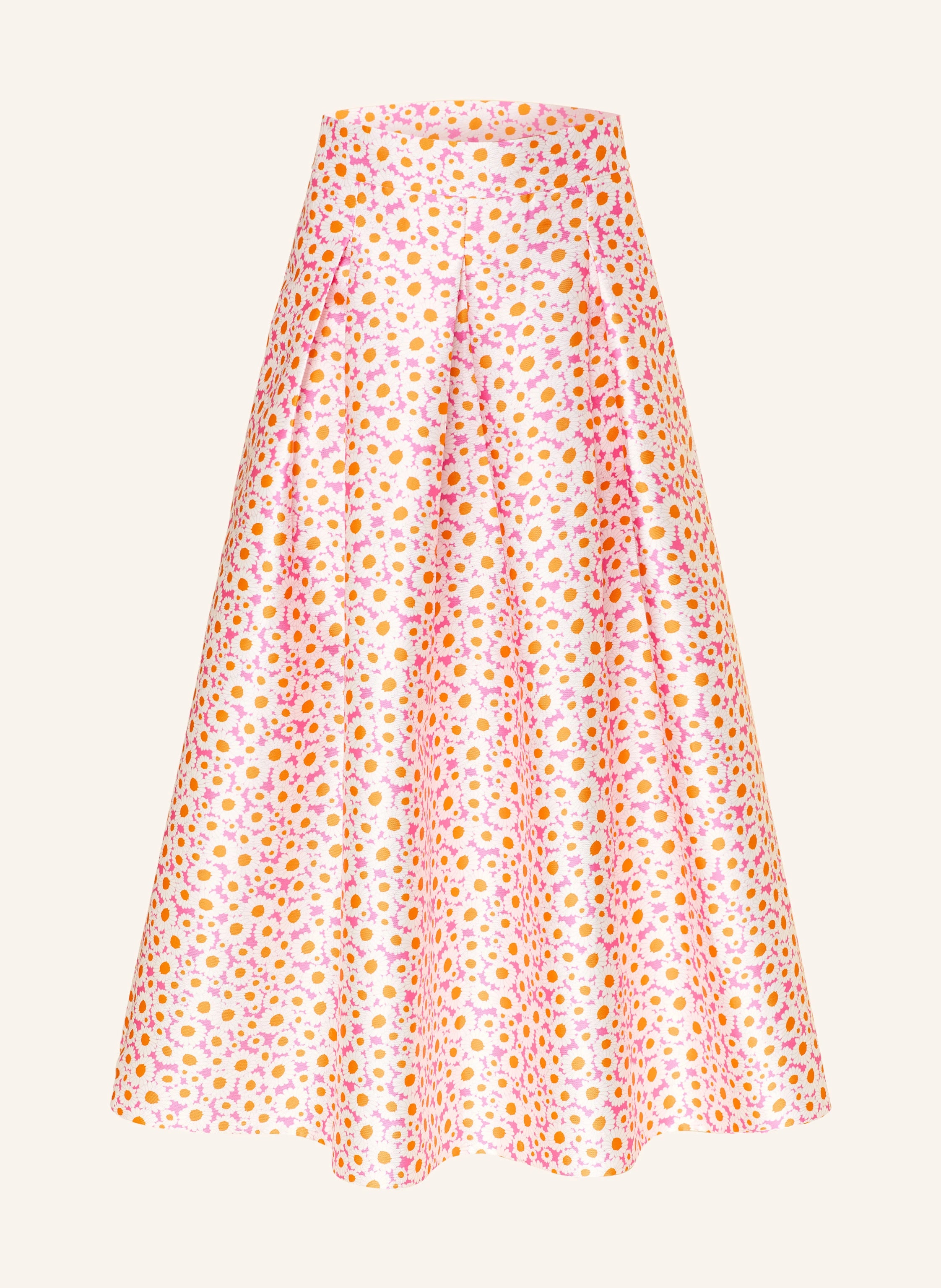 Mandarinfarbener Taftrock mit Taschen "Flowers"